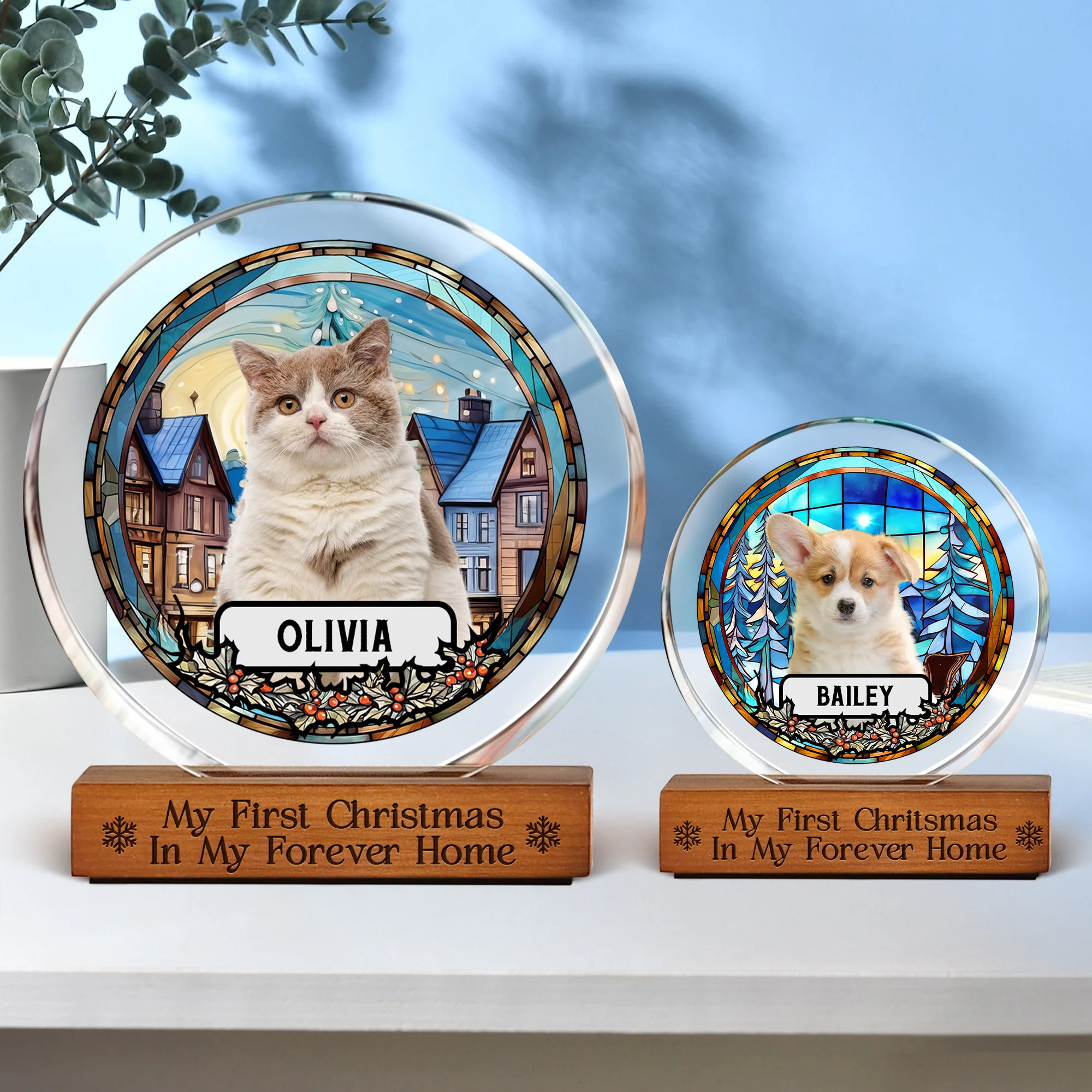 Custom Photo and Name Christmas Dog Cat Round Acrylic Frame Block CH07 899020 - Image 4