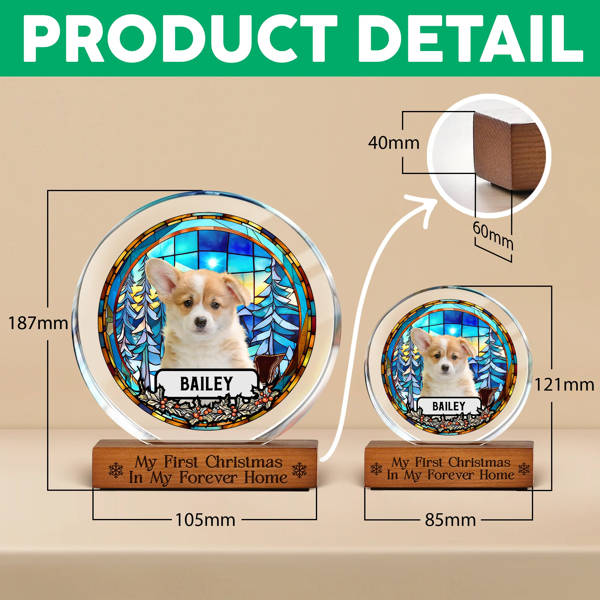 Custom Photo and Name Christmas Dog Cat Round Acrylic Frame Block CH07 899020 - Image 7