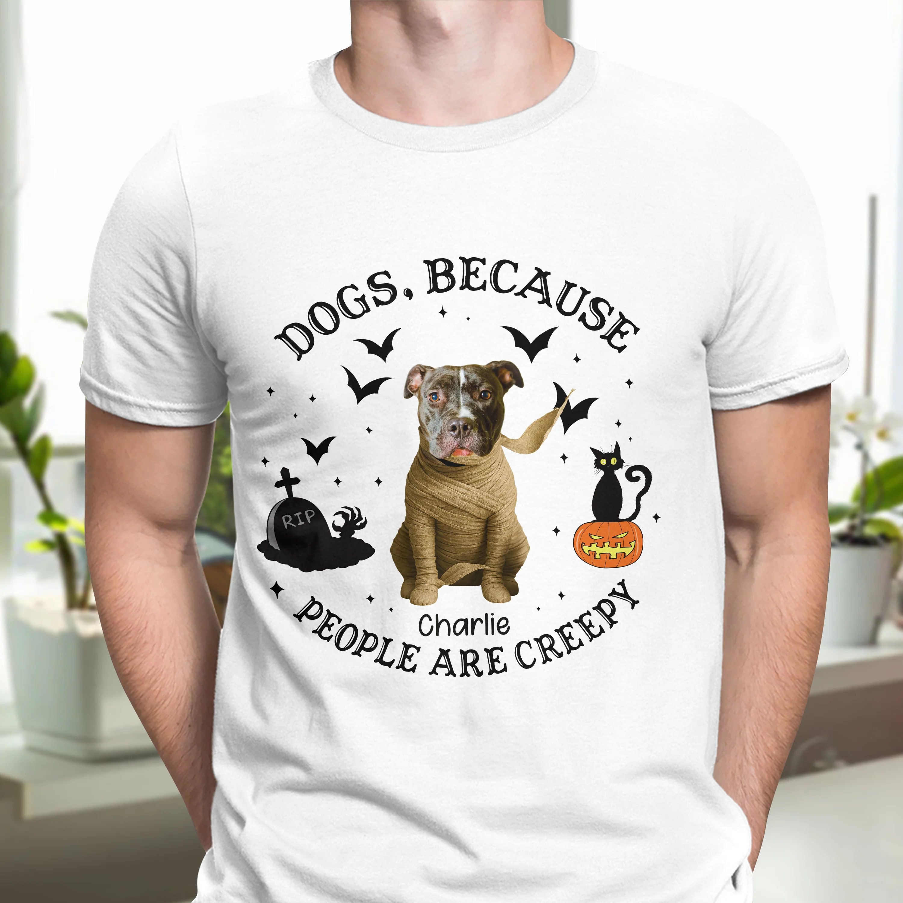 Custom Photo Because People Are Creepy Halloween Ghost Dog Shirt HA75 897630 - Image 5
