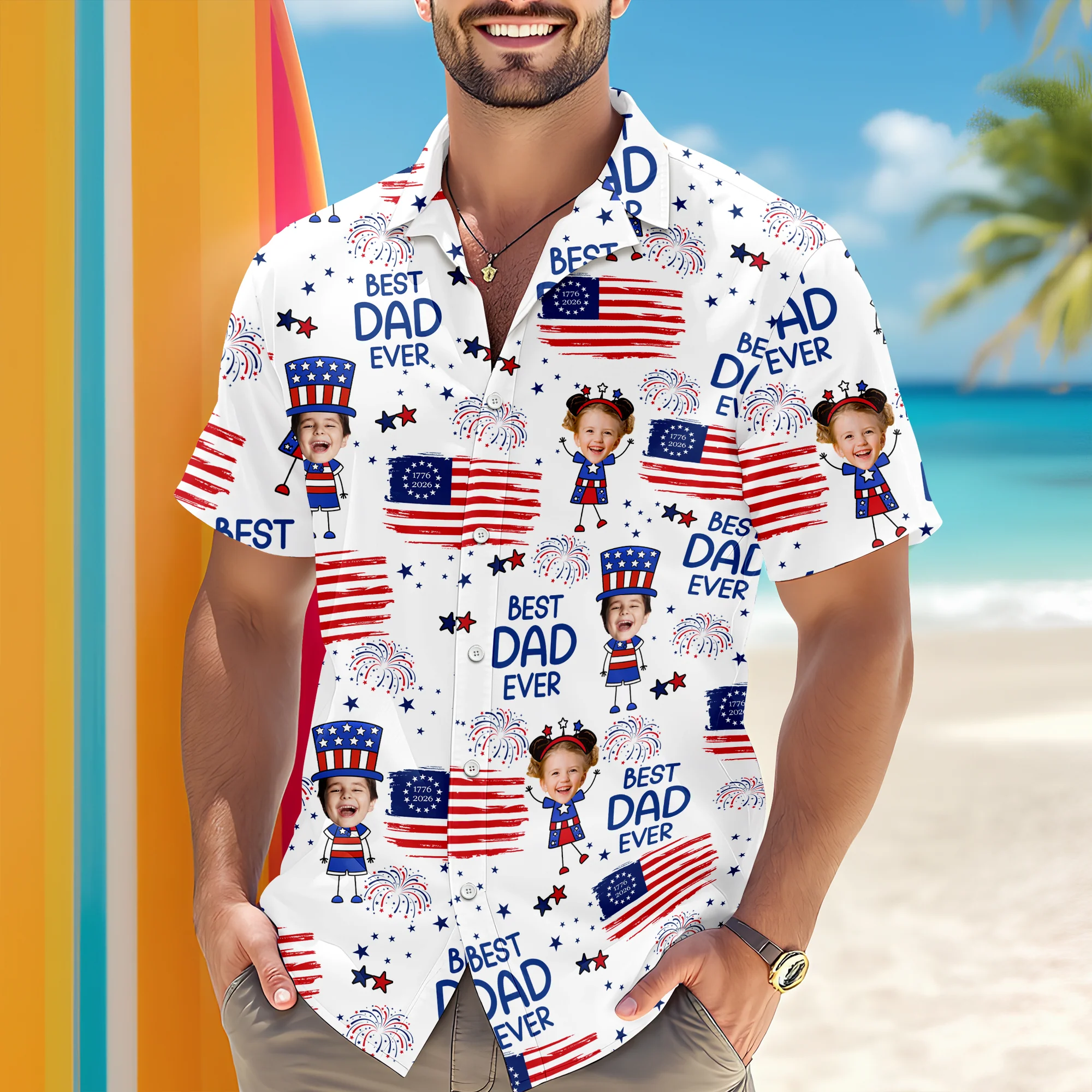 Custom Photo Best Dad Ever With American Flag Hawaii Shirt LM32 668905 - Image 2