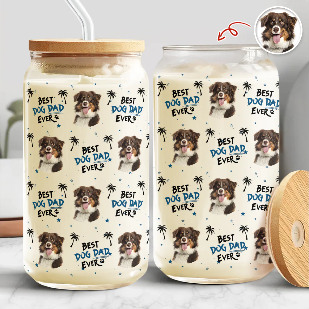 Custom Photo Best Dog Dad Dog Mom Ever Glass Can – Personalized Pet Lover Gift CH07 910978 - Image 2