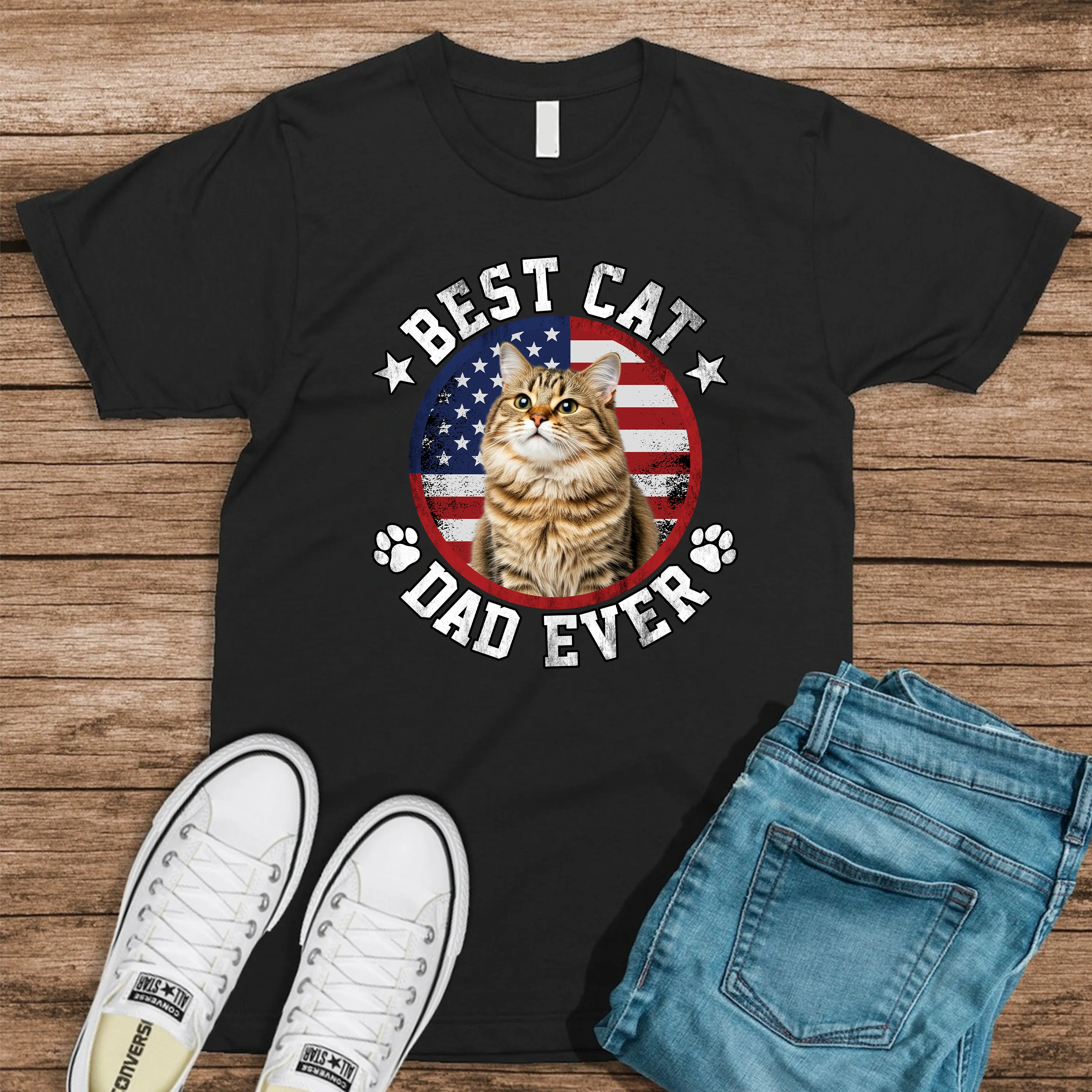 Custom Photo Best Dog Dad Ever With US Flag Dark Shirt HA75 892526 - Image 2