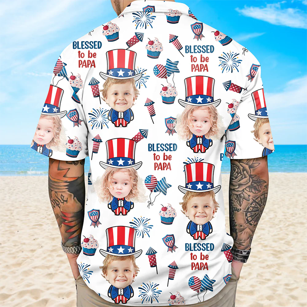 Custom Photo Blessed To Be Grandpa - Personalized Photo Hawaii Shirt CH07 895754 - Image 4
