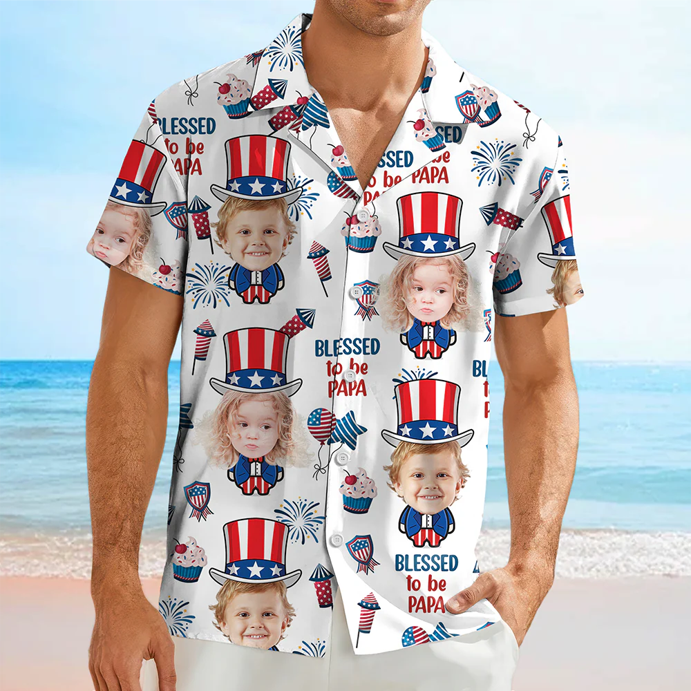 Custom Photo Blessed To Be Grandpa - Personalized Photo Hawaii Shirt CH07 895754 - Image 6