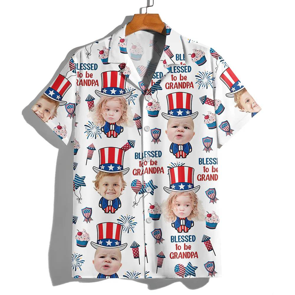 Custom Photo Blessed To Be Grandpa - Personalized Photo Hawaii Shirt CH07 895754 - Image 8