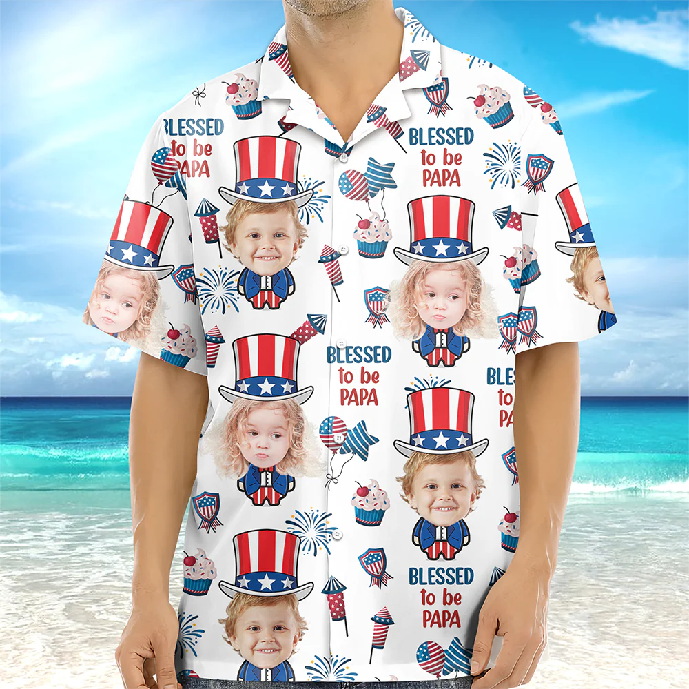 Custom Photo Blessed To Be Grandpa - Personalized Photo Hawaii Shirt CH07 895754 - Image 9
