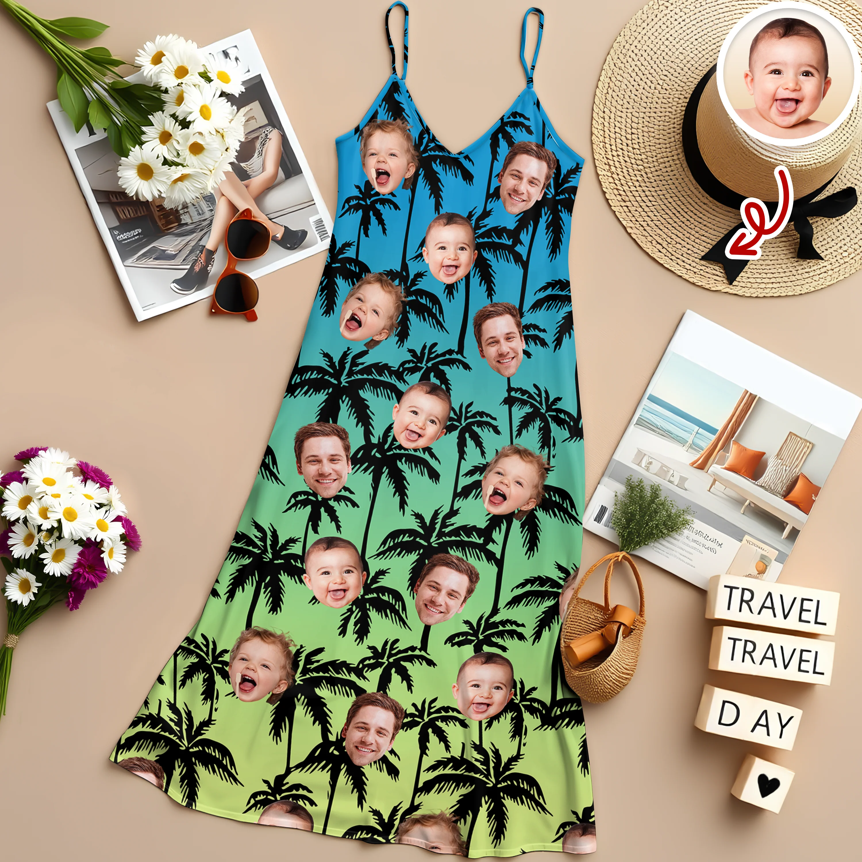 Custom Photo Blue Palm Hawaii Cami Maxi Dress HO82 901996 - Image 4