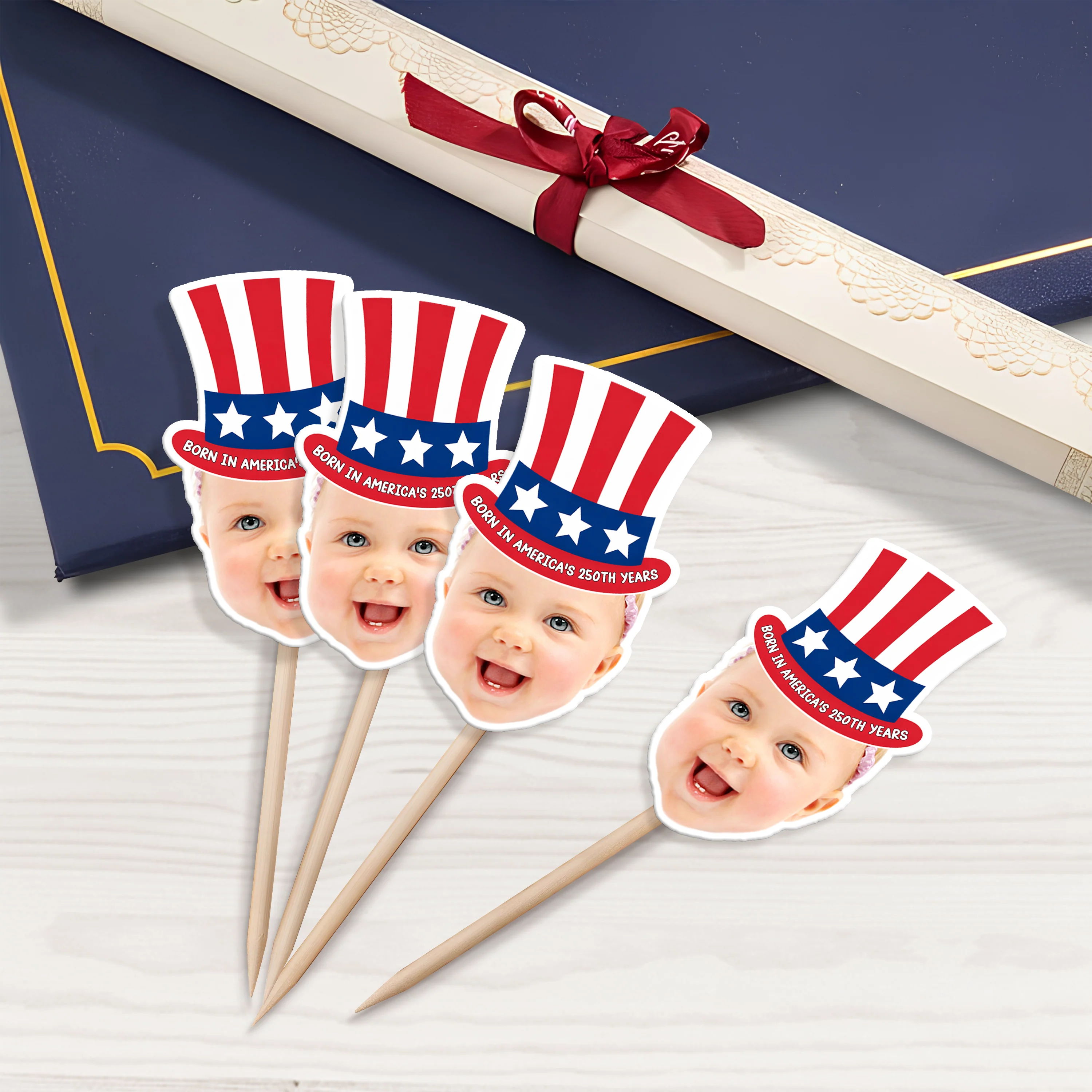 Custom Photo Born In America's 250th Years - First 4th Of July  Personalized Cupcake Toppers HA75 921674 - Image 2