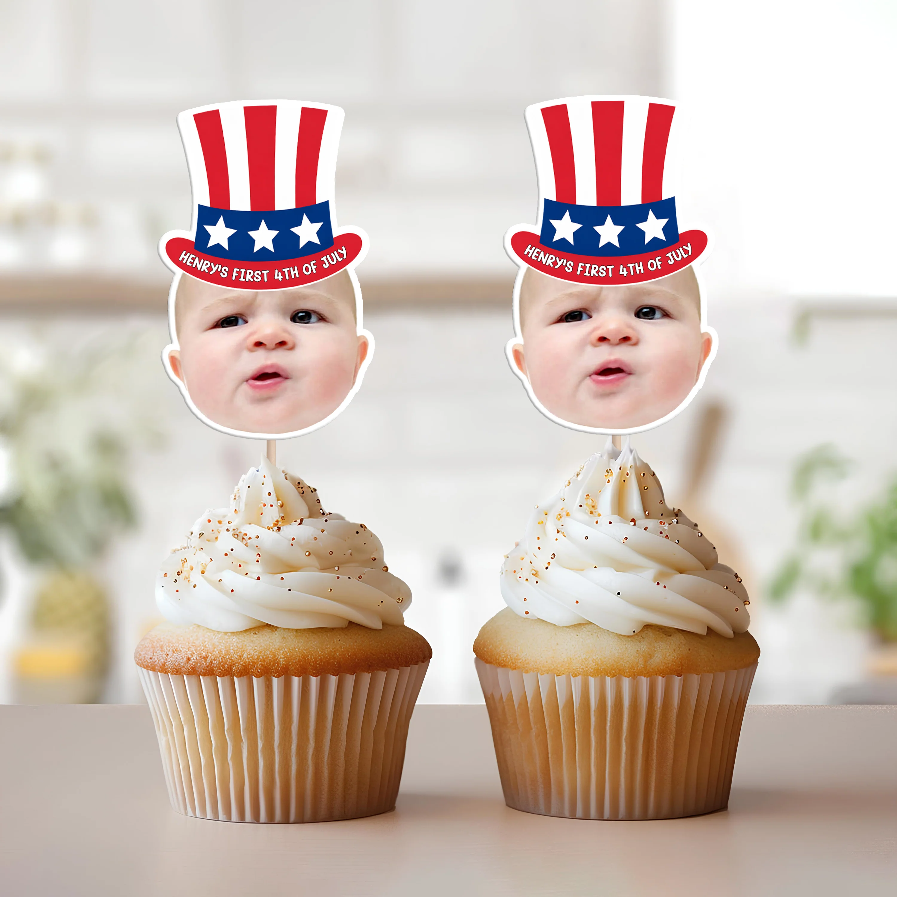 Custom Photo Born In America's 250th Years - First 4th Of July  Personalized Cupcake Toppers HA75 921674 - Image 4