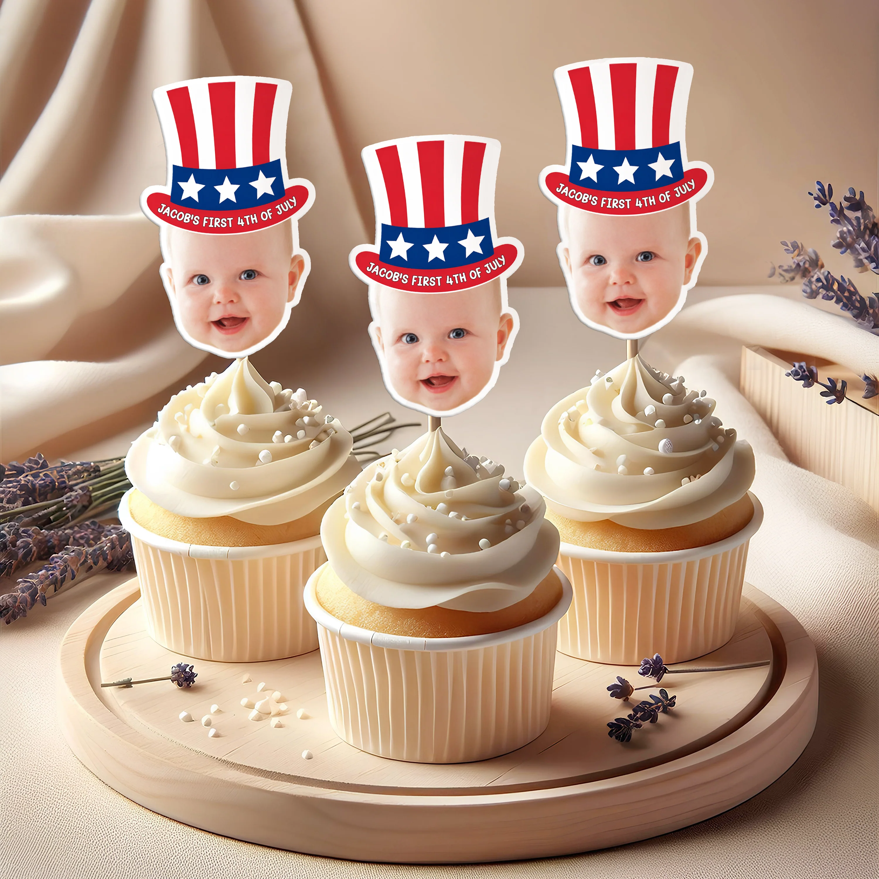 Custom Photo Born In America's 250th Years - First 4th Of July  Personalized Cupcake Toppers HA75 921674 - Image 5