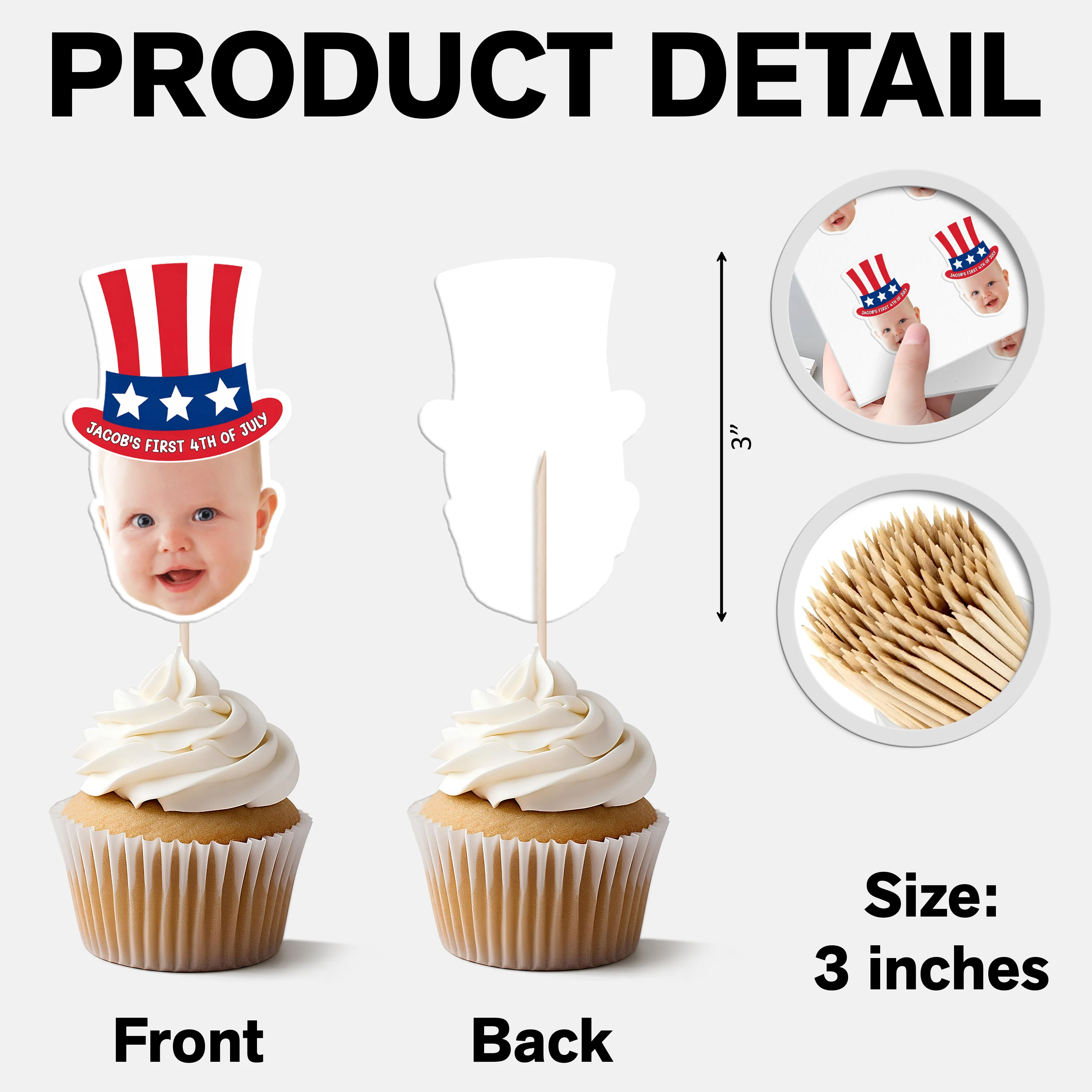 Custom Photo Born In America's 250th Years - First 4th Of July  Personalized Cupcake Toppers HA75 921674 - Image 7