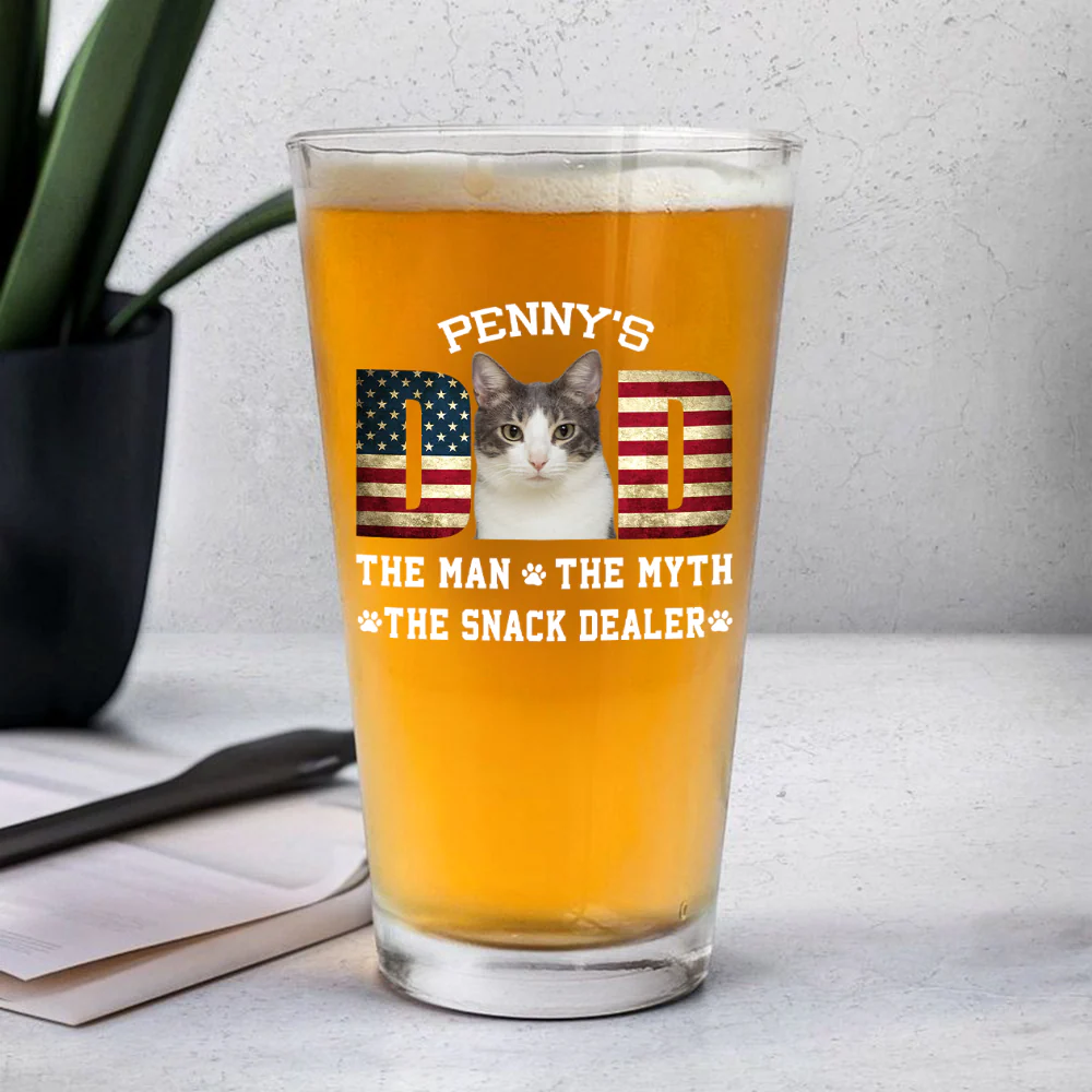 Custom Photo Cat Dad The Man The Myth American Flag Dad Beer Glass HA75 892404 - Image 12