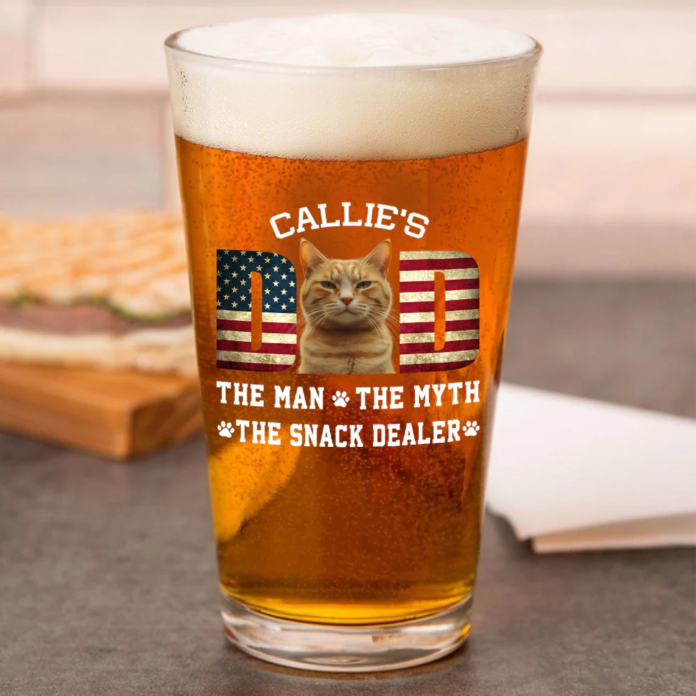 Custom Photo Cat Dad The Man The Myth American Flag Dad Beer Glass HA75 892404 - Image 2