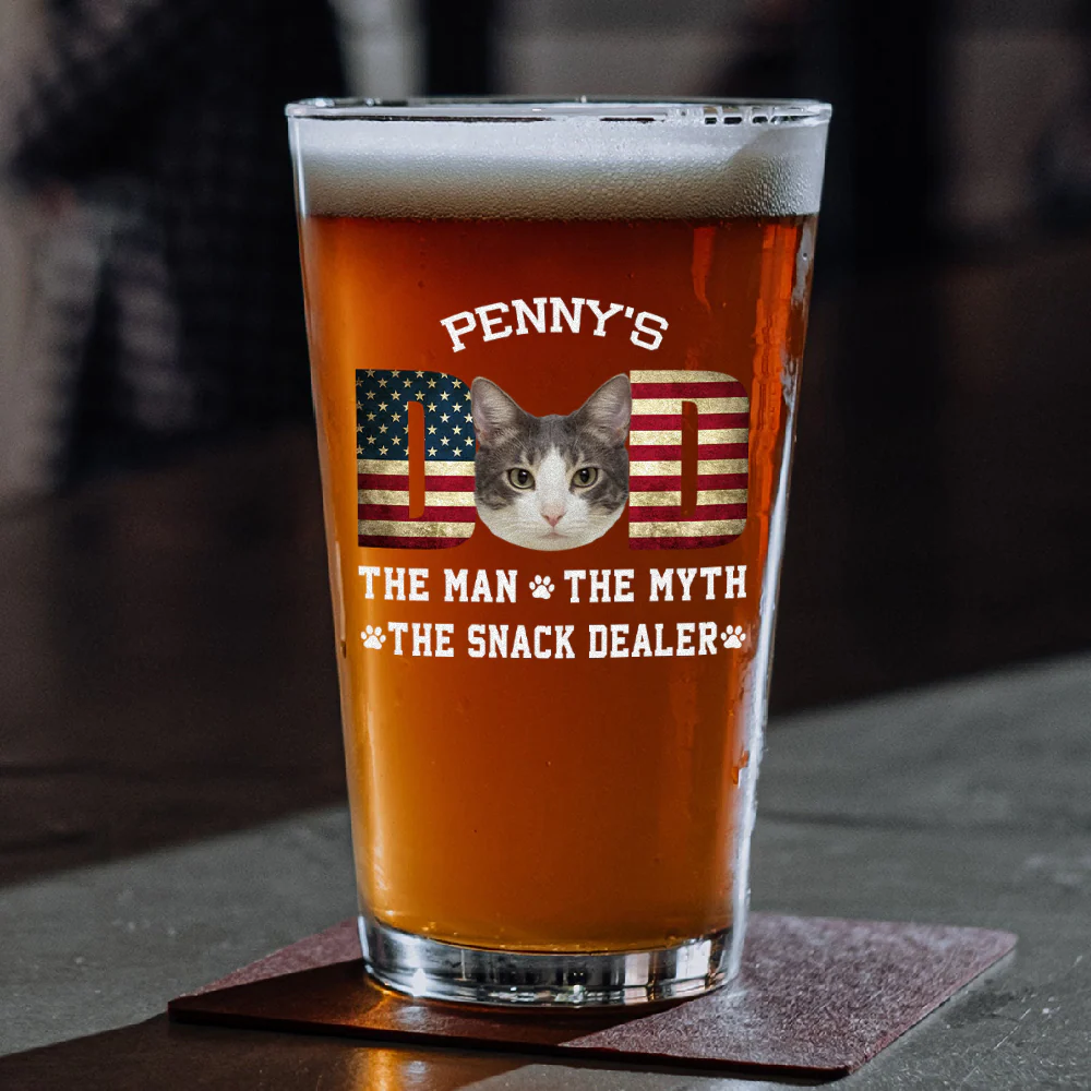 Custom Photo Cat Dad The Man The Myth American Flag Dad Beer Glass HA75 892404 - Image 5