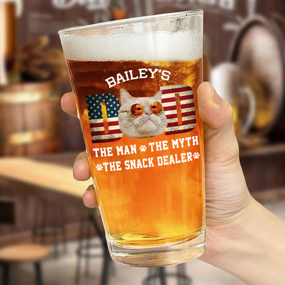 Custom Photo Cat Dad The Man The Myth American Flag Dad Beer Glass HA75 892404 - Image 6