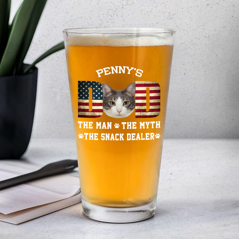 Custom Photo Cat Dad The Man The Myth American Flag Dad Beer Glass HA75 892404 - Image 8