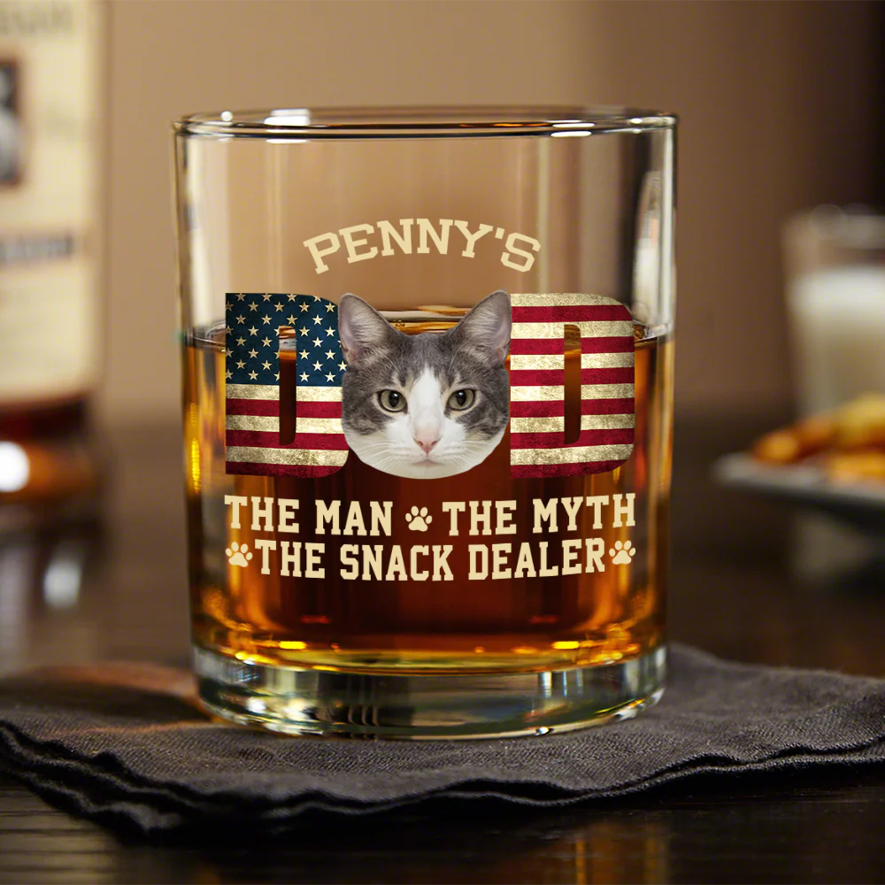 Custom Photo Cat Dad The Man The Myth American Flag Dad Rock Glass HA75 892400 - Image 6