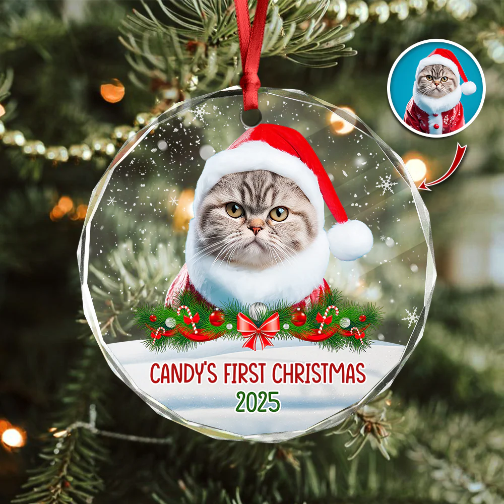 Custom Photo Cat First Christmas Glass Ornament HA75 897260 - Image 11