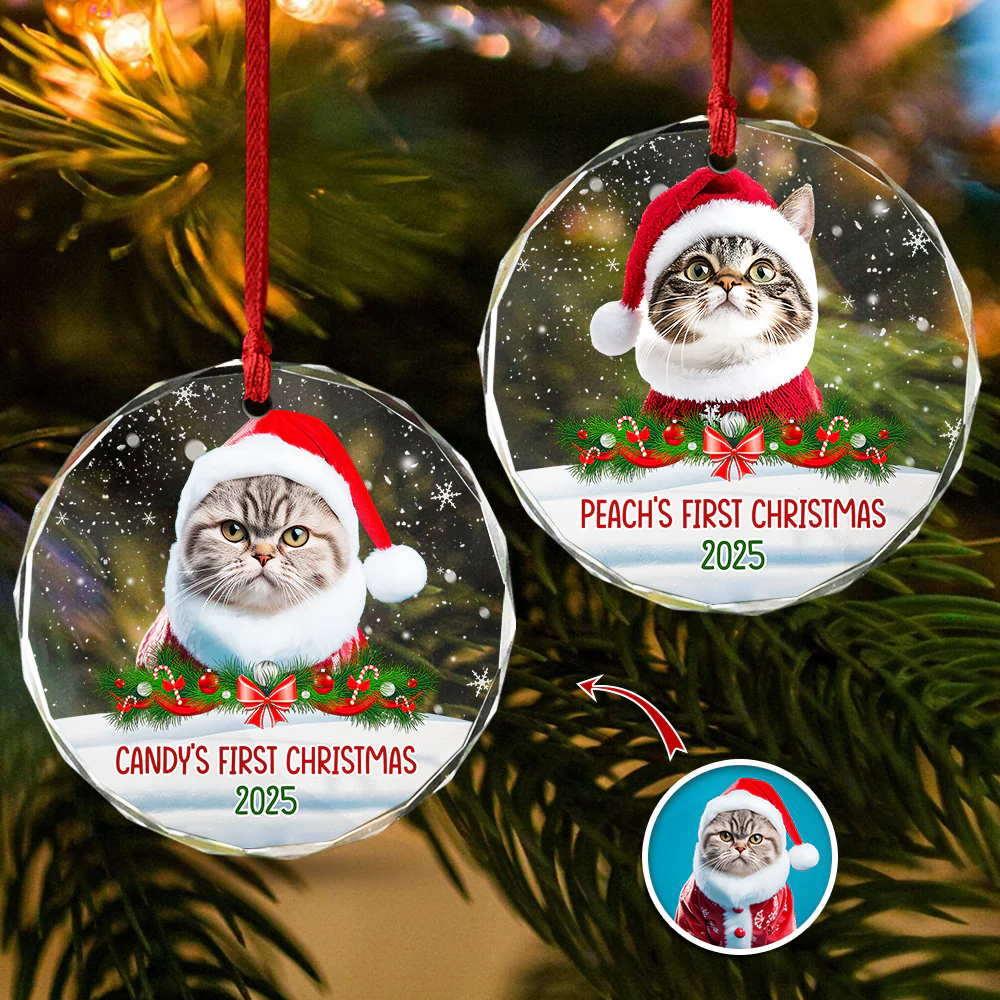 Custom Photo Cat First Christmas Glass Ornament HA75 897260 - Image 12
