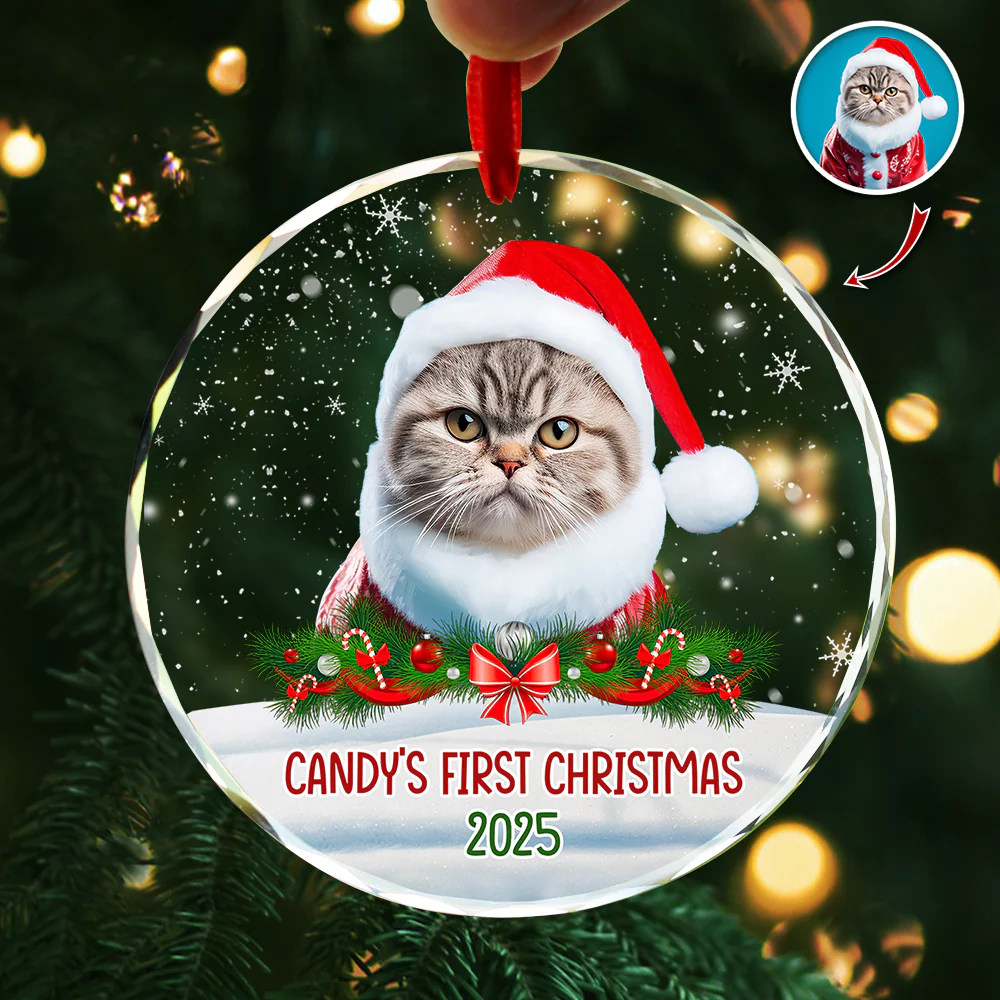 Custom Photo Cat First Christmas Glass Ornament HA75 897260 - Image 13