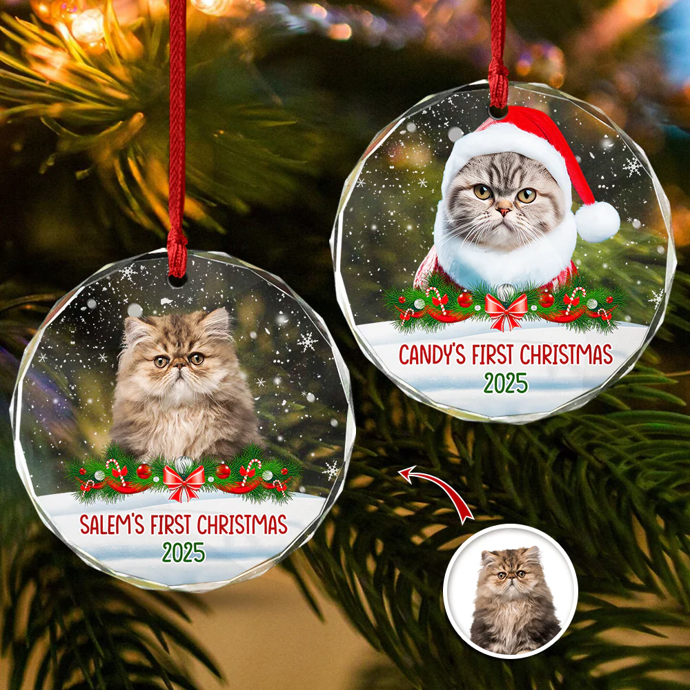 Custom Photo Cat First Christmas Glass Ornament HA75 897260 - Image 16