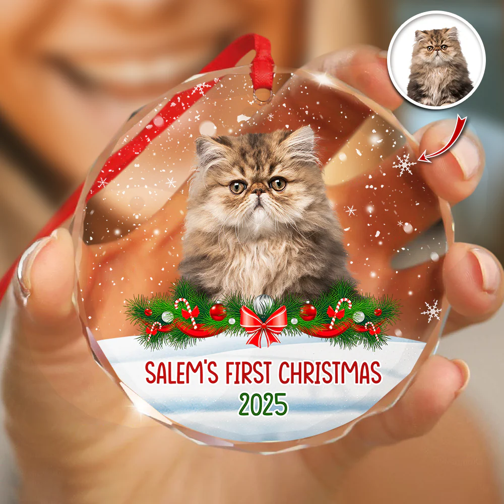 Custom Photo Cat First Christmas Glass Ornament HA75 897260 - Image 18