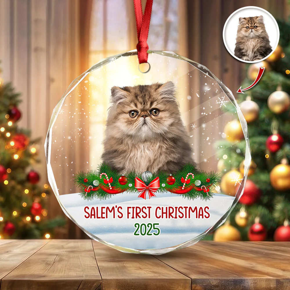 Custom Photo Cat First Christmas Glass Ornament HA75 897260 - Image 19
