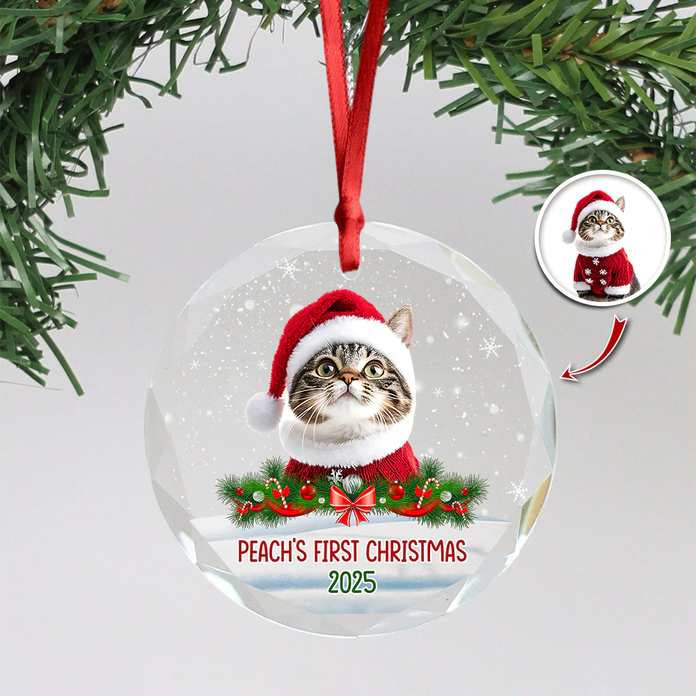 Custom Photo Cat First Christmas Glass Ornament HA75 897260 - Image 21