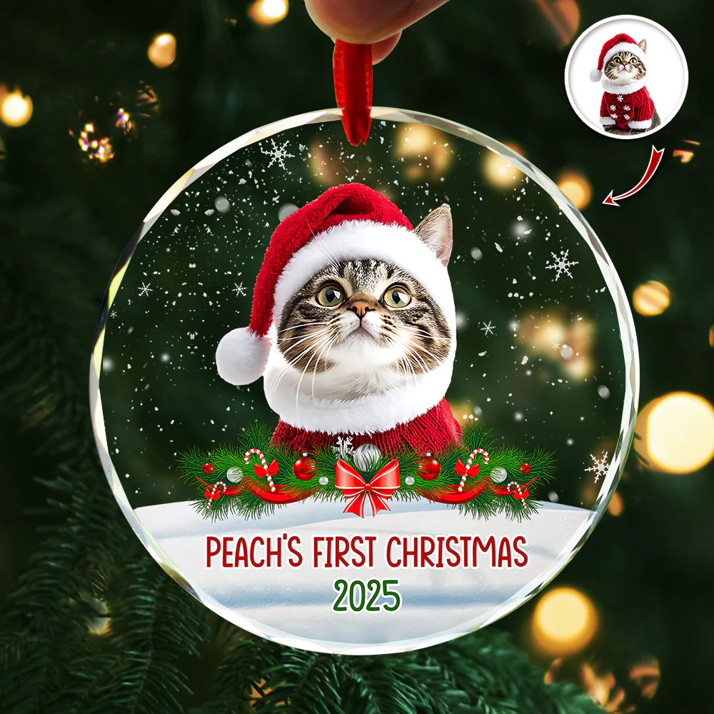 Custom Photo Cat First Christmas Glass Ornament HA75 897260 - Image 22