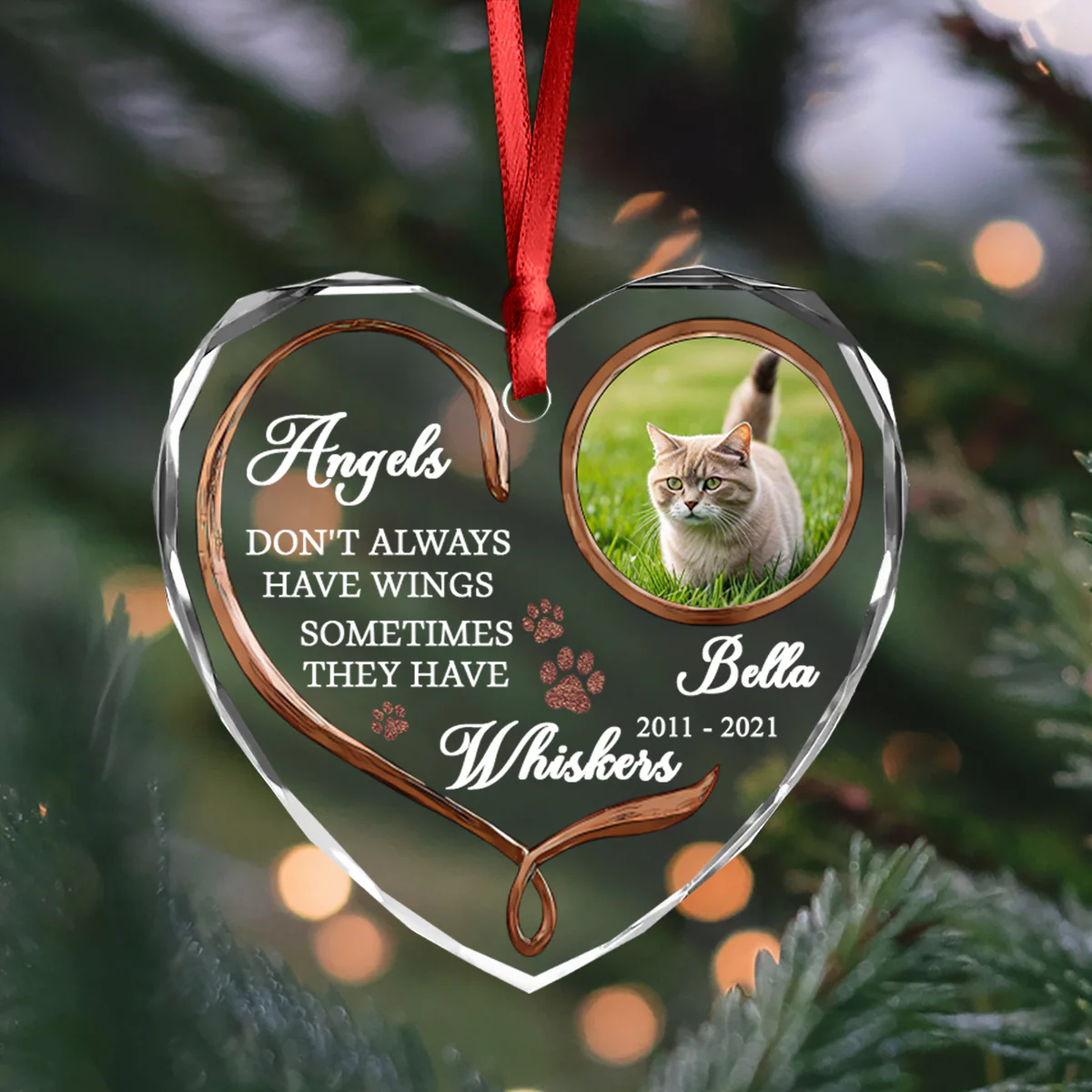 Custom Photo Cat Memorial Gifts - Personalized Heart Glass Ornament LM32 895895 - Image 2