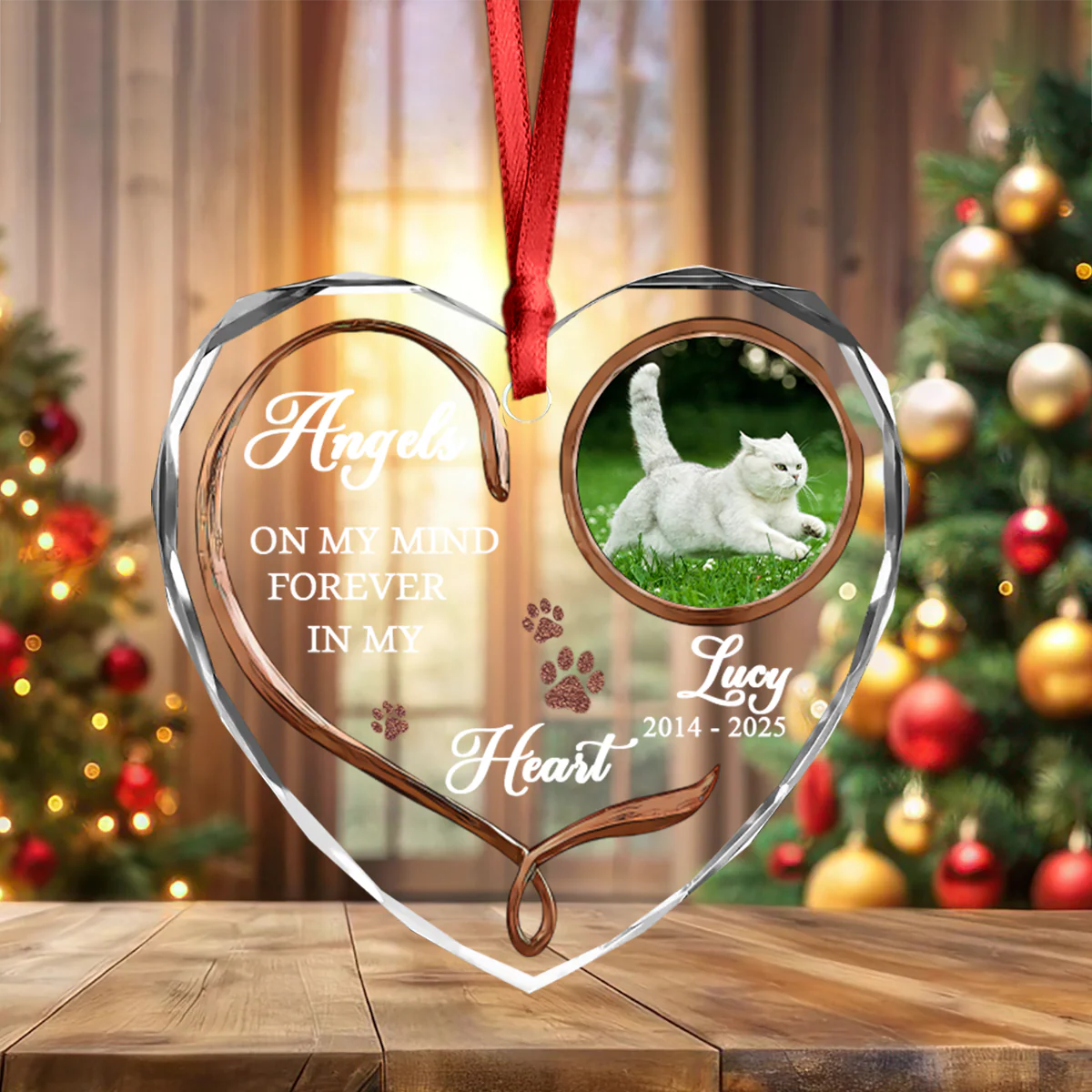 Custom Photo Cat Memorial Gifts - Personalized Heart Glass Ornament LM32 895895 - Image 3