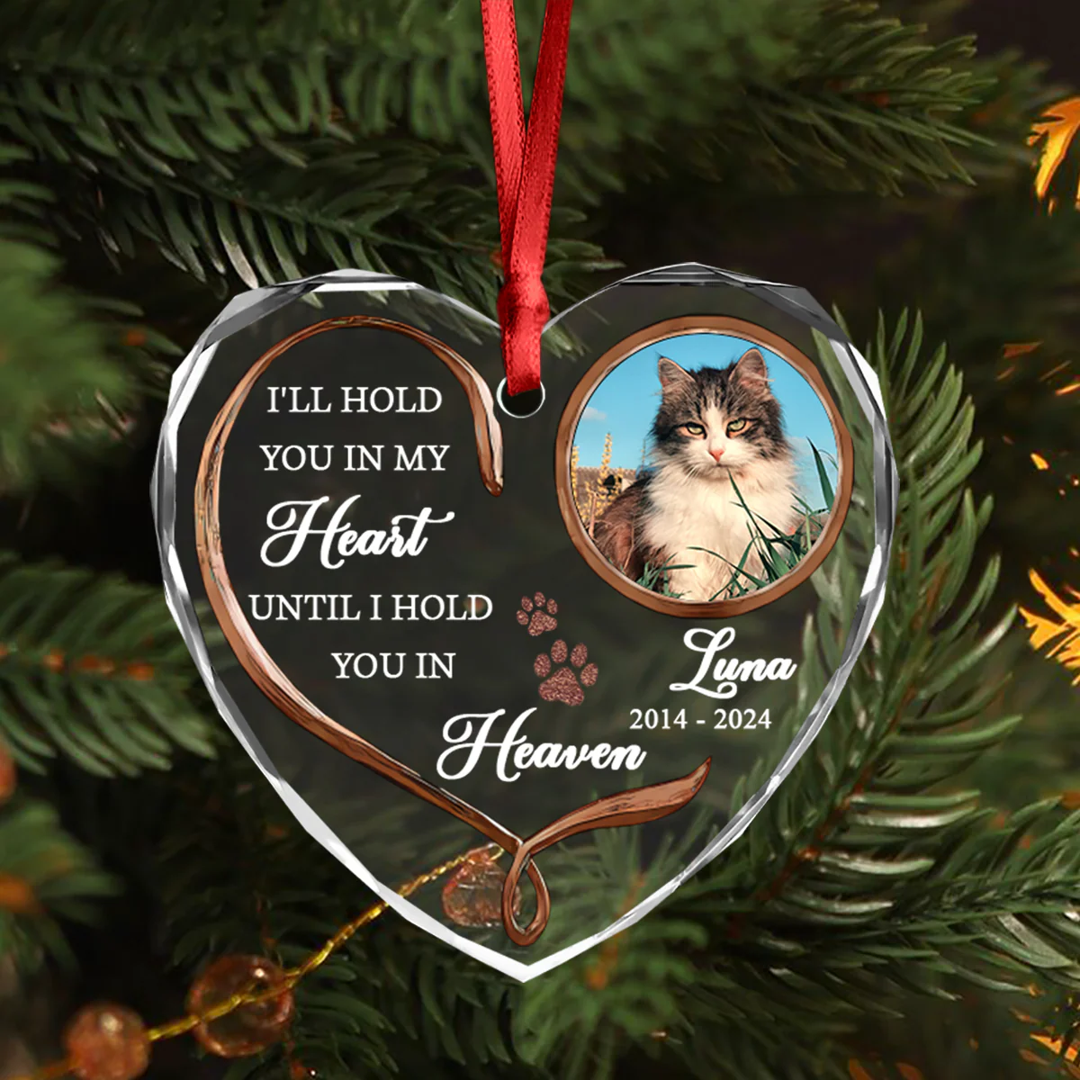 Custom Photo Cat Memorial Gifts - Personalized Heart Glass Ornament LM32 895895 - Image 4