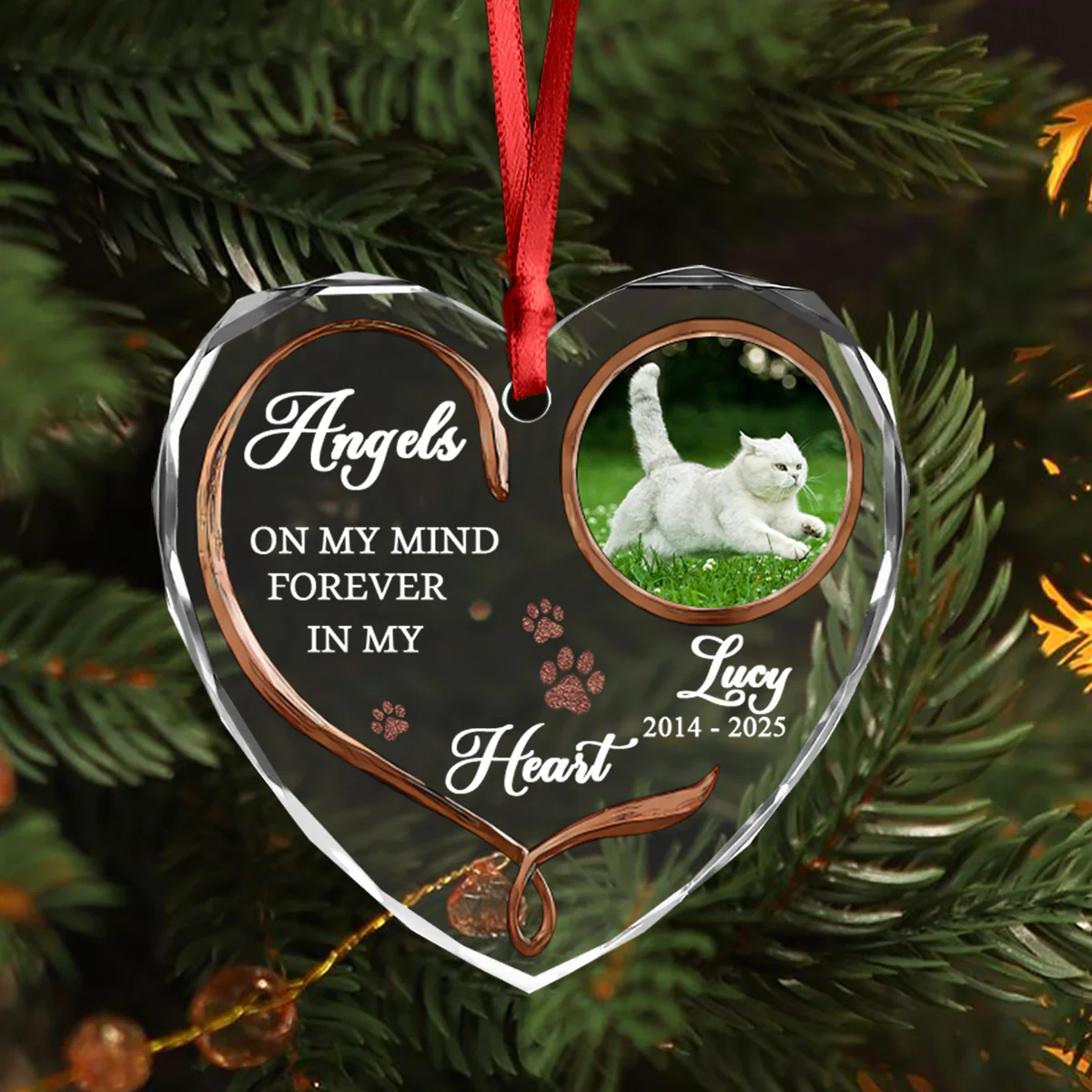 Custom Photo Cat Memorial Gifts - Personalized Heart Glass Ornament LM32 895895 - Image 5