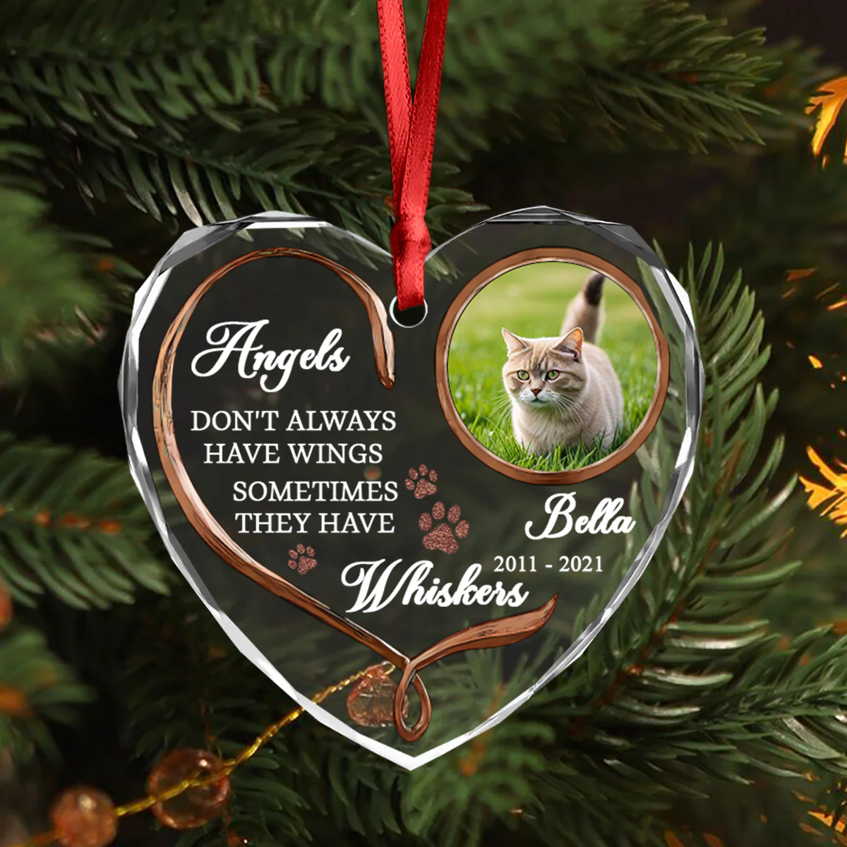 Custom Photo Cat Memorial Gifts - Personalized Heart Glass Ornament LM32 895895 - Image 8