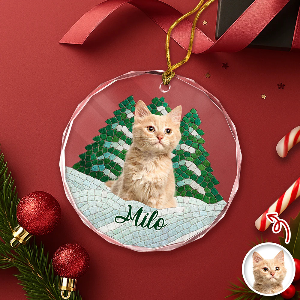 Custom Photo Cat Mosaic Style Glass Ornament Christmas Gift LM32 895049 - Image 2