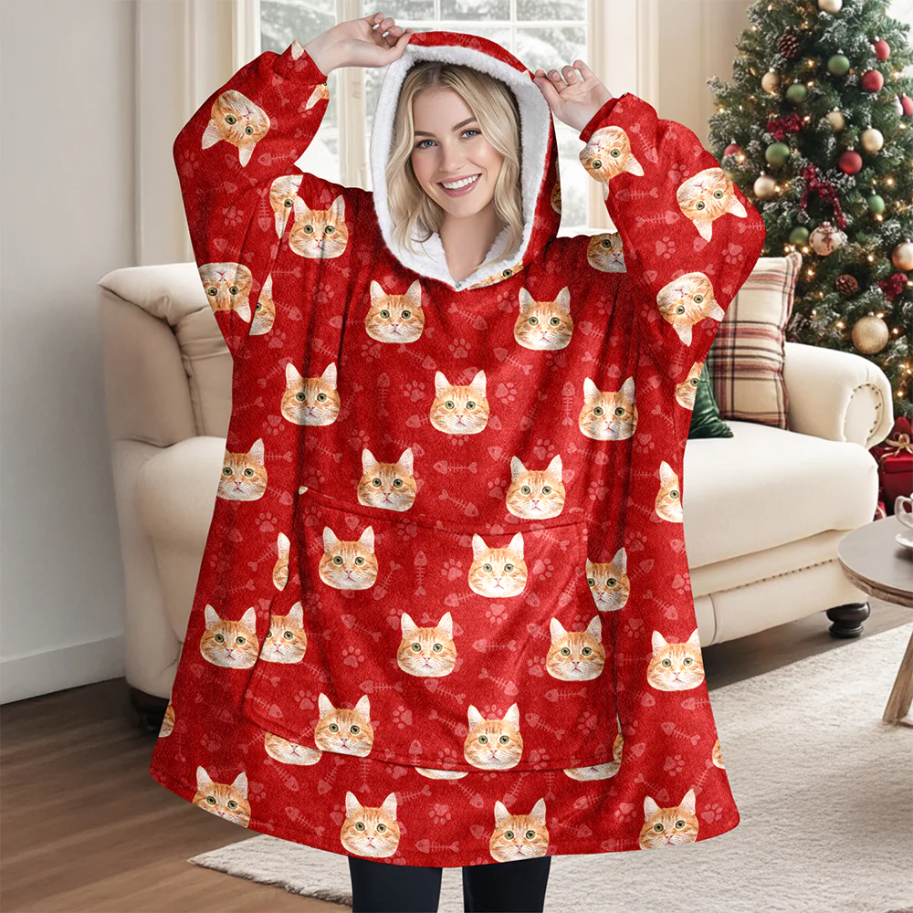 Custom Photo Cat Pattern Hoodie Blanket HA75 898280 - Image 4