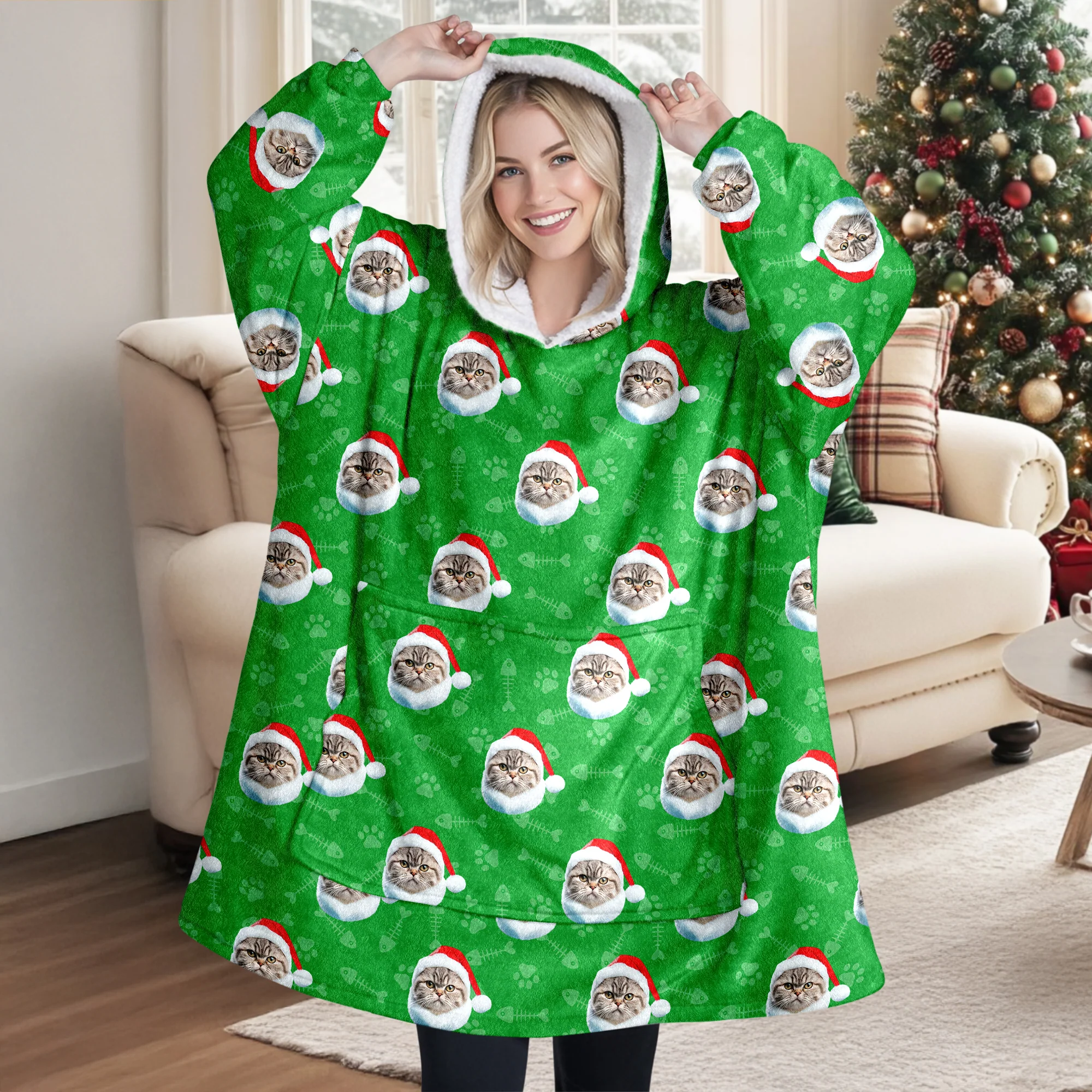 Custom Photo Cat Pattern Hoodie Blanket HA75 898280 - Image 5
