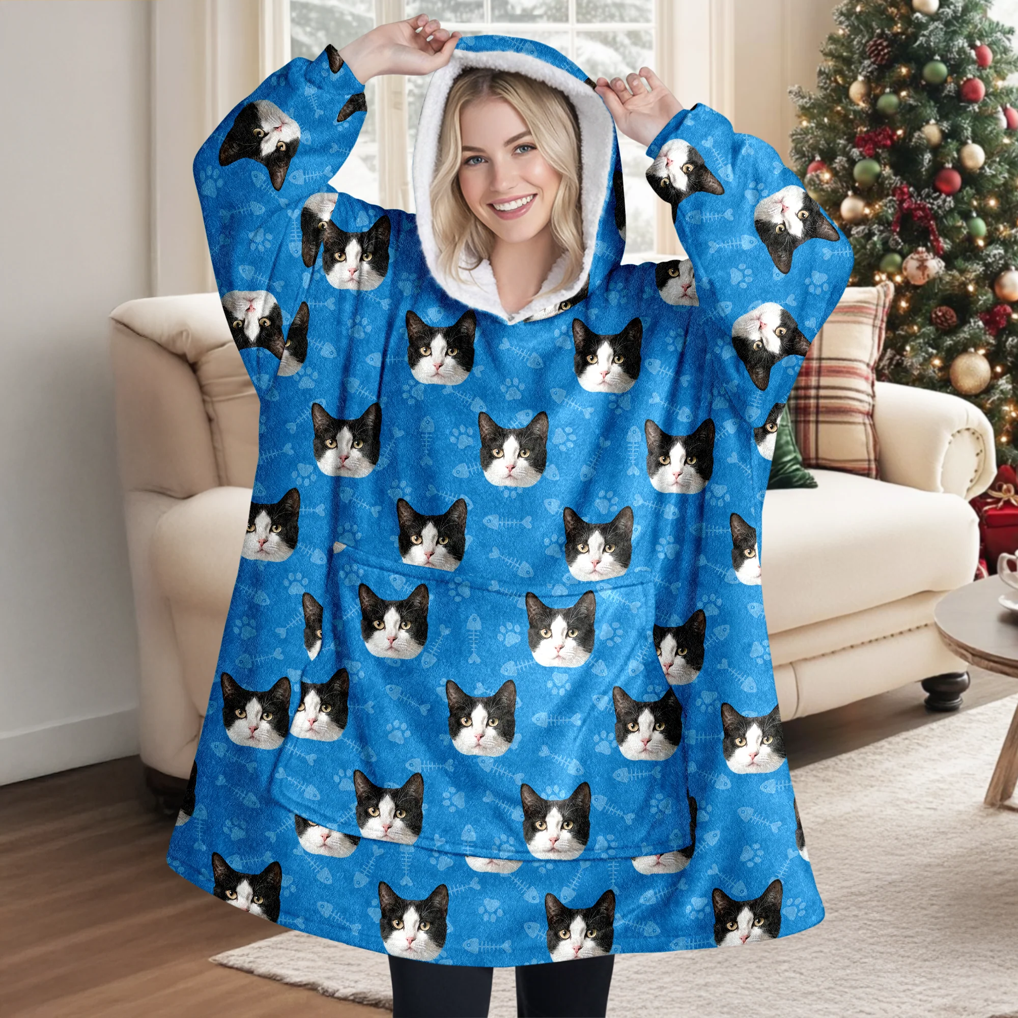 Custom Photo Cat Pattern Hoodie Blanket HA75 898280 - Image 8