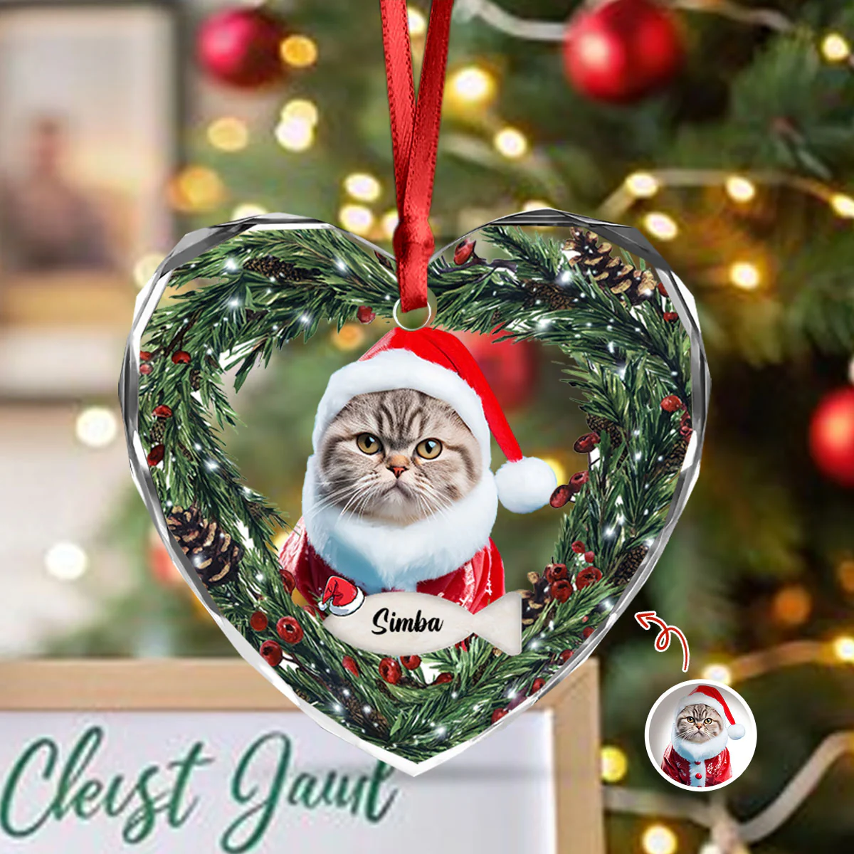 Custom Photo Cat Personalized Heart Shaped Glass Ornament For Christmas HA75 897470 - Image 2