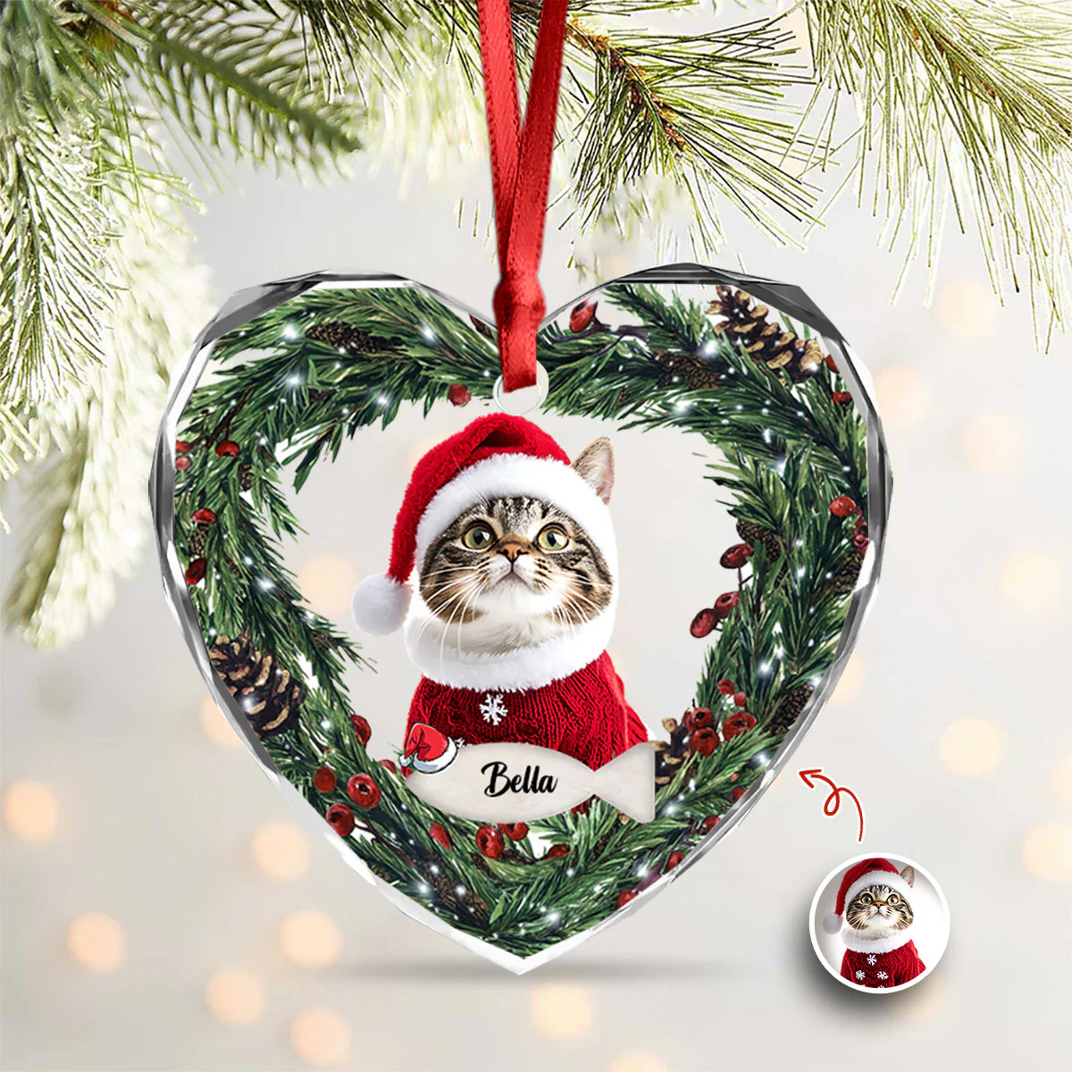 Custom Photo Cat Personalized Heart Shaped Glass Ornament For Christmas HA75 897470 - Image 3