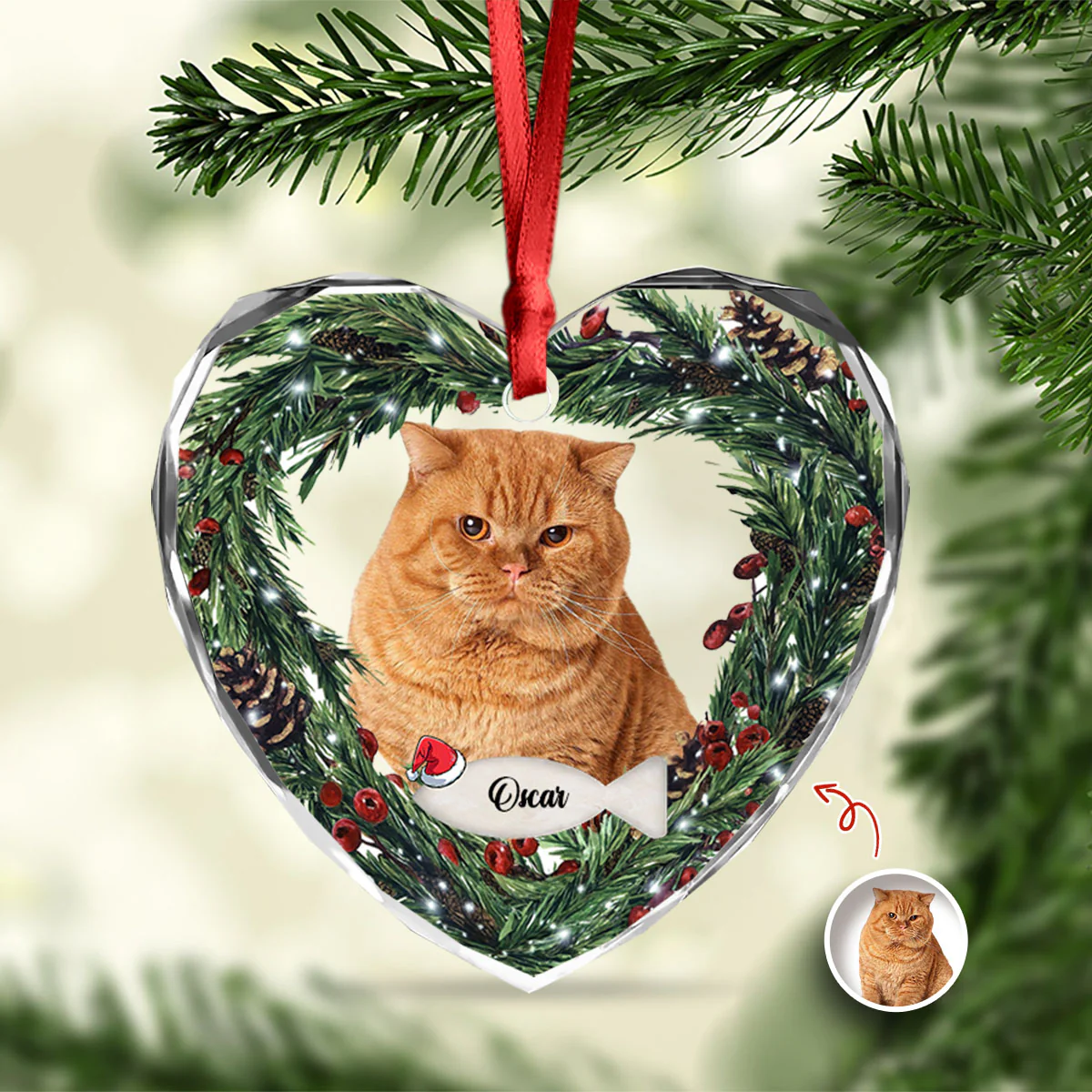 Custom Photo Cat Personalized Heart Shaped Glass Ornament For Christmas HA75 897470 - Image 4