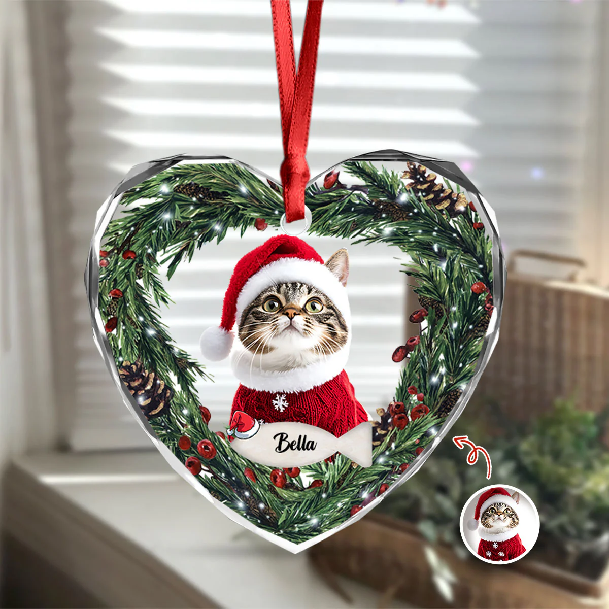 Custom Photo Cat Personalized Heart Shaped Glass Ornament For Christmas HA75 897470 - Image 6
