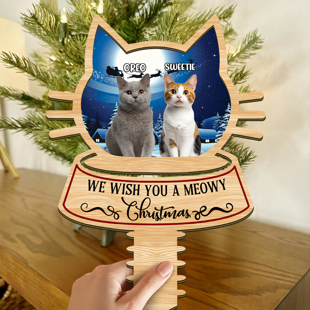 Custom Photo Cat Wishing You A Purfect Christmas Tree Topper CH07 896844 - Image 3