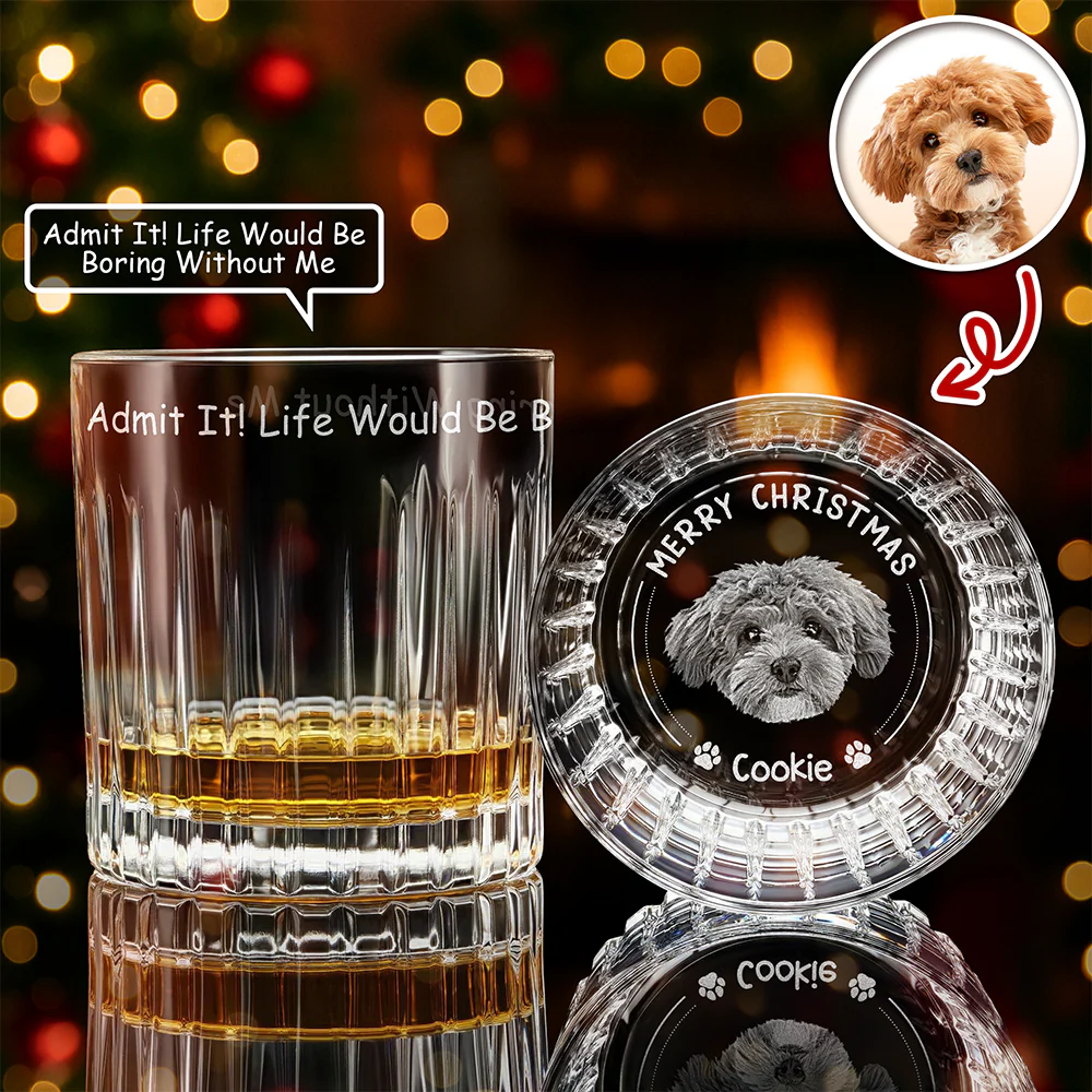 Custom Photo Christmas Would Be Boring Without Me Christmas Engraved Vertical Lines Whiskey Glass TH10 894501