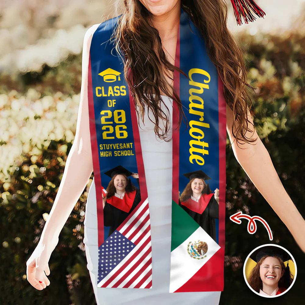 Custom Photo Country Flag Class of 2026 Graduation Stoles CH07 910060 - Image 2
