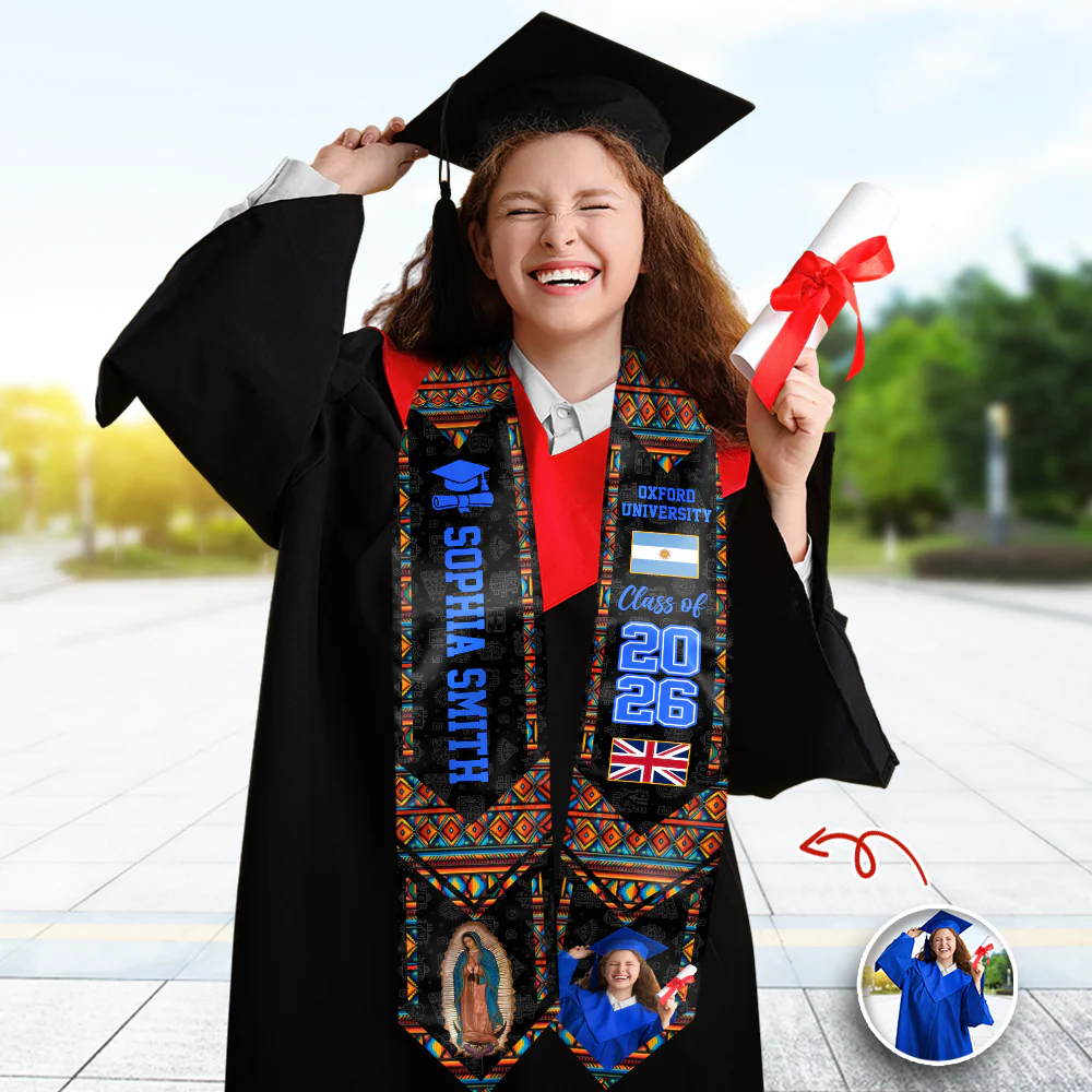 Custom Photo Country Flag Graduation Stole – Class of 2026 Sash LM32 897707 - Image 3