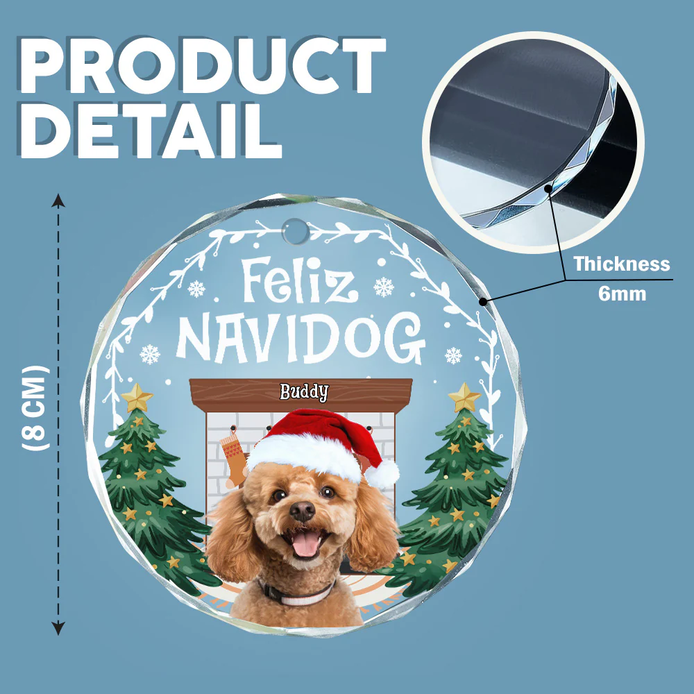 Custom Photo Cozy Room Feliz Navidog - Personalized Circle Glass Ornament LM32 895759 - Image 6