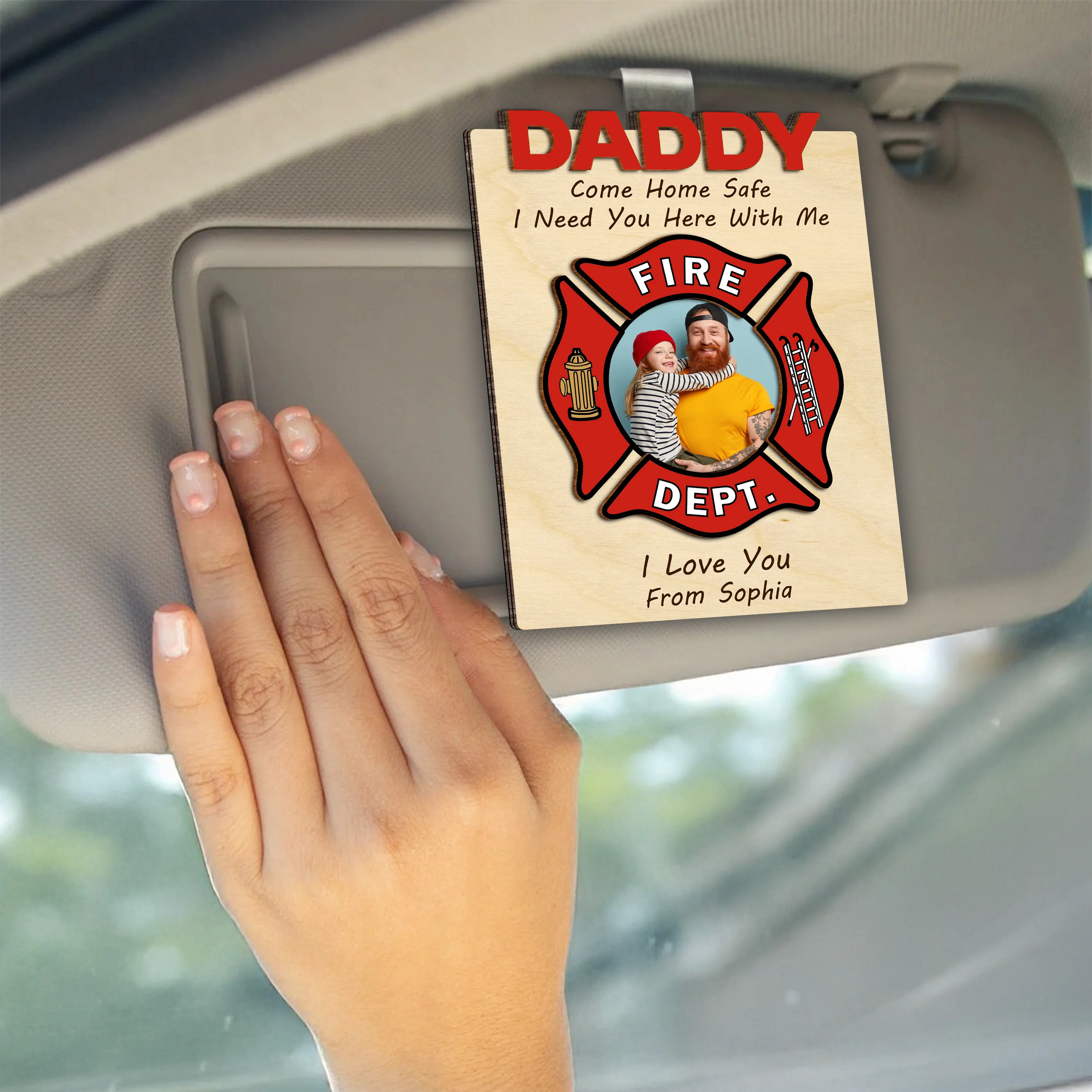 Custom Photo Dad Car Visor Clip Gift For Firefighter CH07 896066 - Image 2