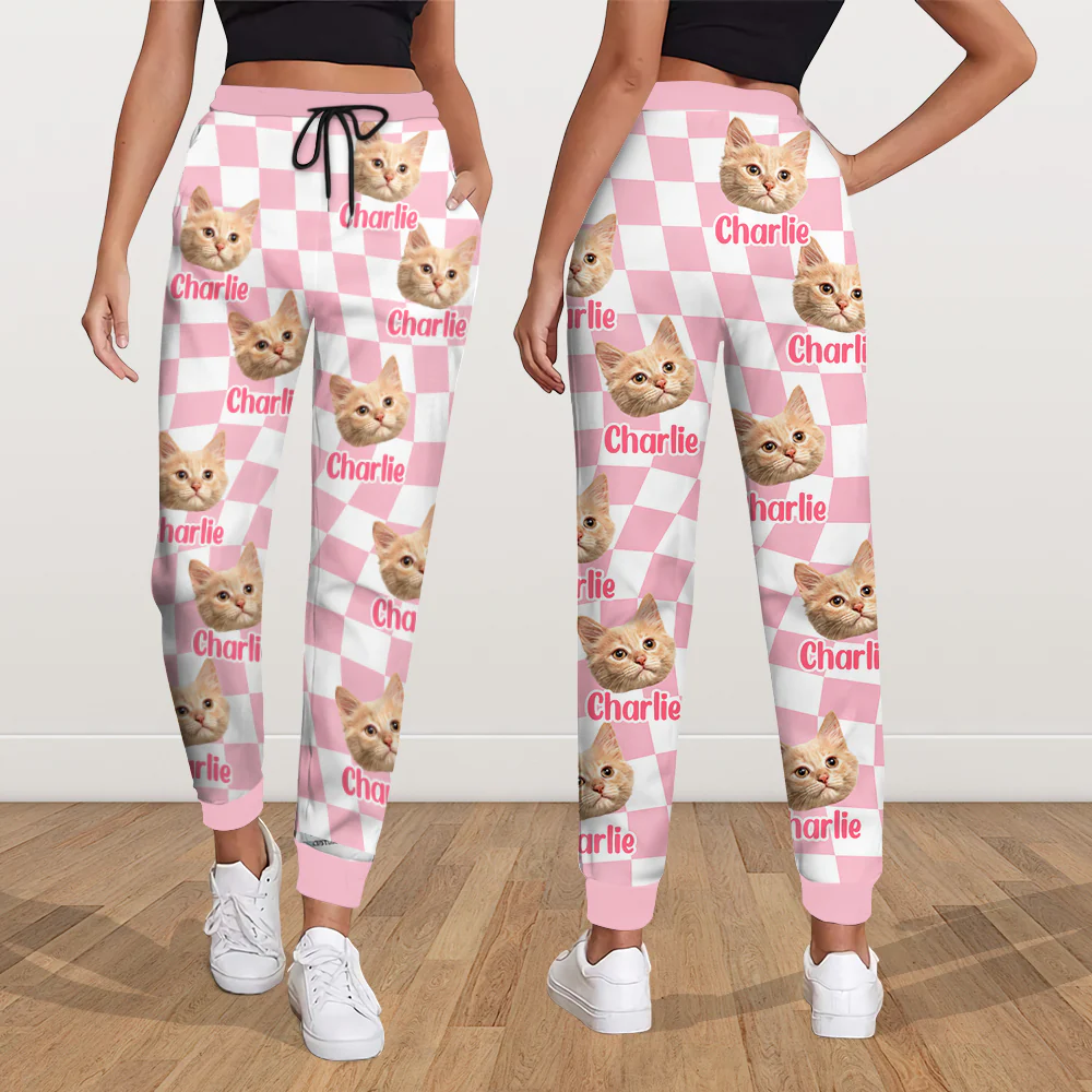 Custom Photo Dog Cat - Checkerboard Street Style Sweatpants HA75 892616 - Image 2