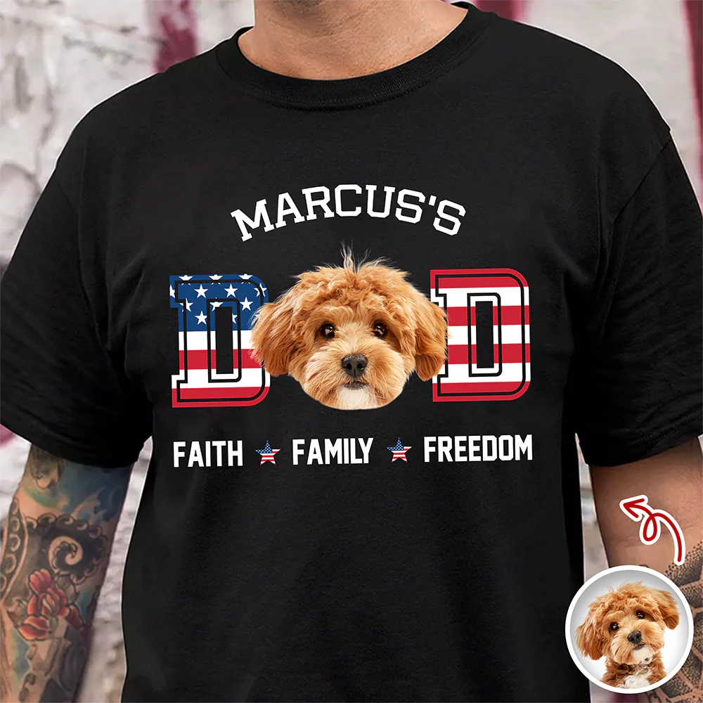 Custom Photo Dog Cat Dad Faith, Freedom & Family Dark Shirt LM32 897997 - Image 4